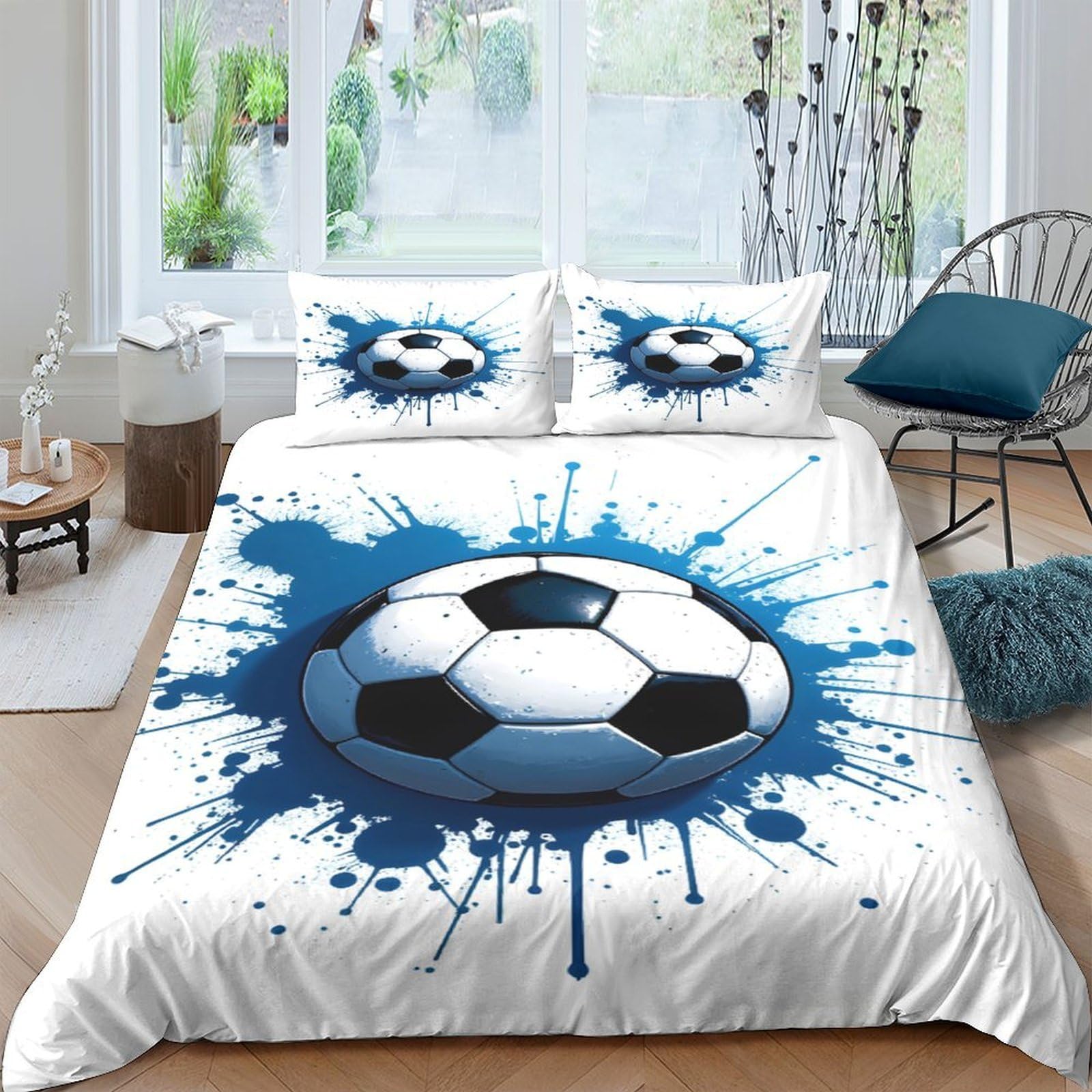 Ctjqhvkz Style-6 3D Printed Soccer Splash Fitted Sheet Microfiber Bedroom Decor Blue Ball Mattress Cover For Home Dorm Guest Room Single（135X200cm）