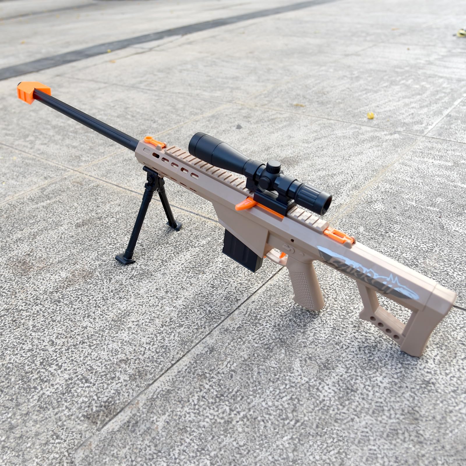 Barrett 98k Lance-douille Soft-Head - Fusil à lunette jouet pour enfants | Modèle réaliste avec munitions Soft-Head | Incl. 10 douilles | Âge 3+ (Sable)