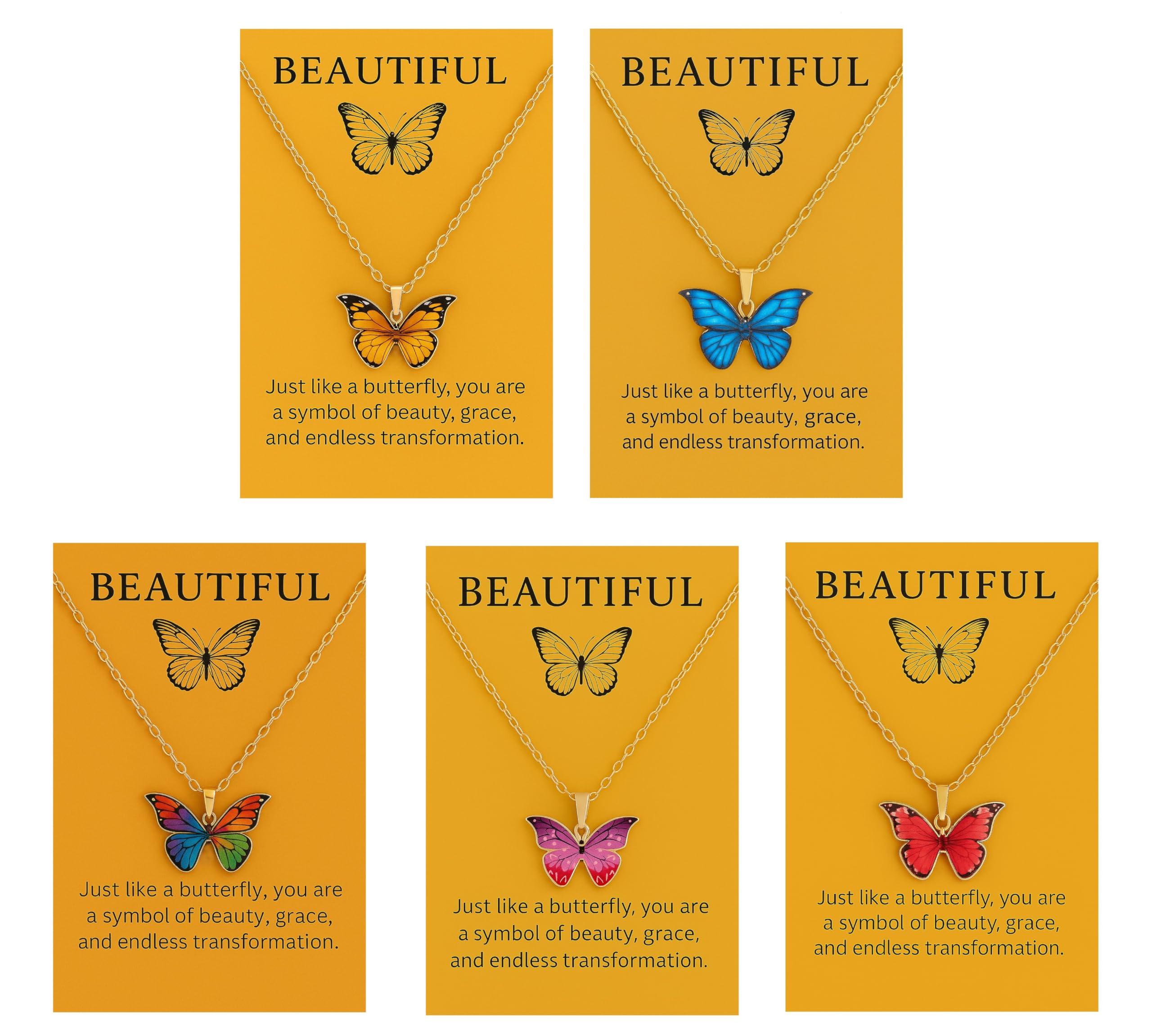 Elegant Butterfly Set Necklace Latest 5 Pcs Stylish Pendant Chains, Jewellery Gift for Women | Gold Tone | One Size