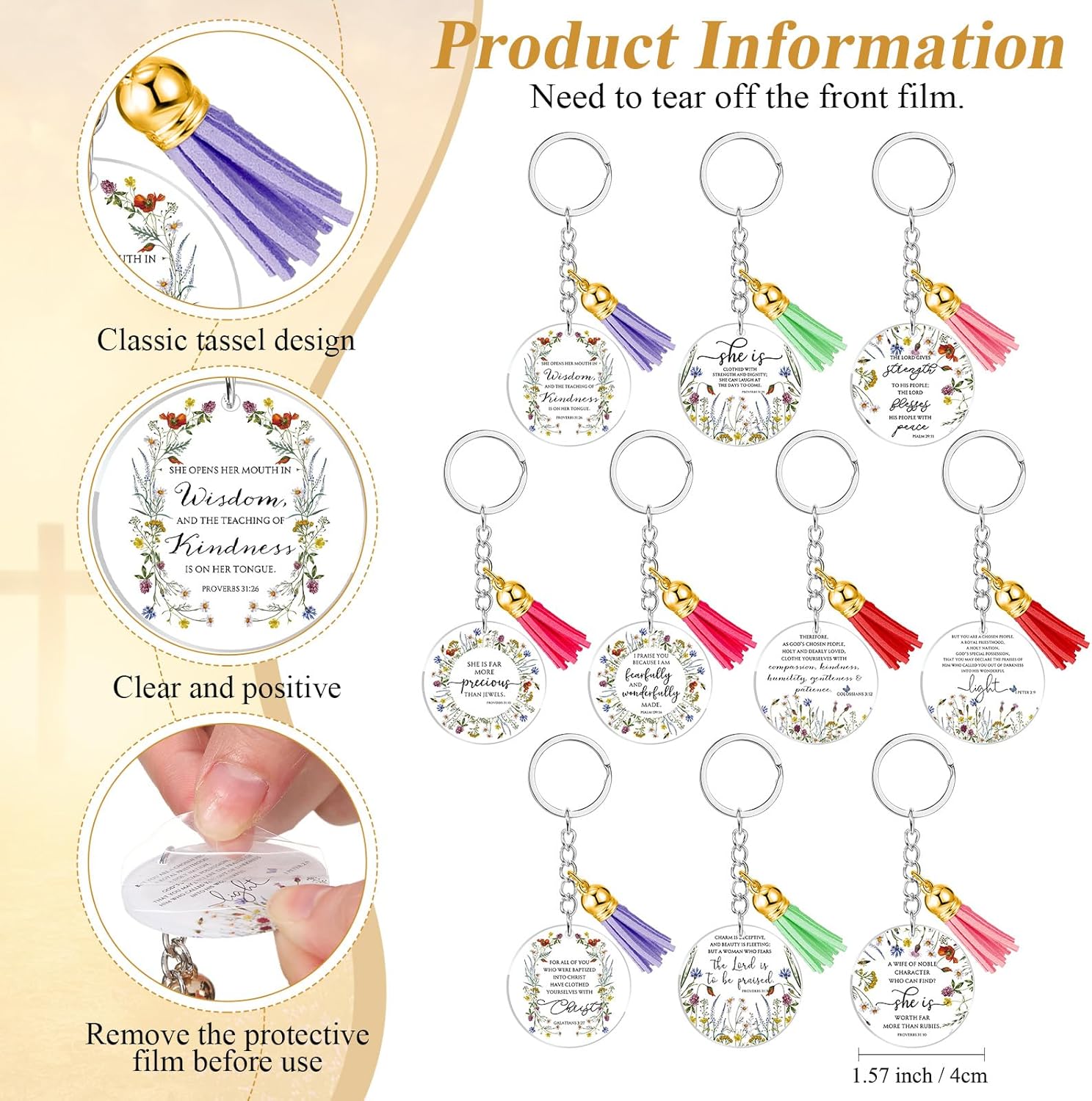 Dispowreath 60 Set Church Gifts Bulk for Women Christian Pens God Bless Mothers Pens 10 Style Religious Bible Verse Keychains with Tassel Inspirational Acrylic Key chain with Cards for Mom Sunday