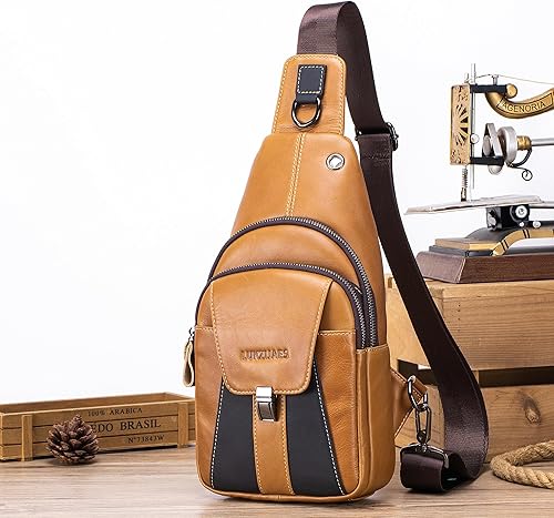 Miniatura 6 de LUKZIJAES Bolso bandolera de cuero genuino para hombre, marrón (#2-Brown)