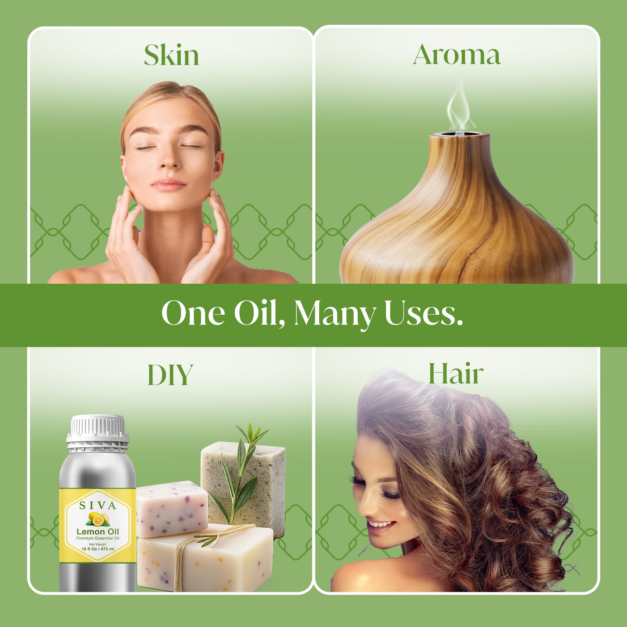 Siva - Aceite esencial de limón, 16 onzas líquidas, aceite de limón 100% natural, para difusor, cuidado facial, cuidado de la piel, aromaterapia, cuidado del cabello, cuero cabelludo y masaje corporal