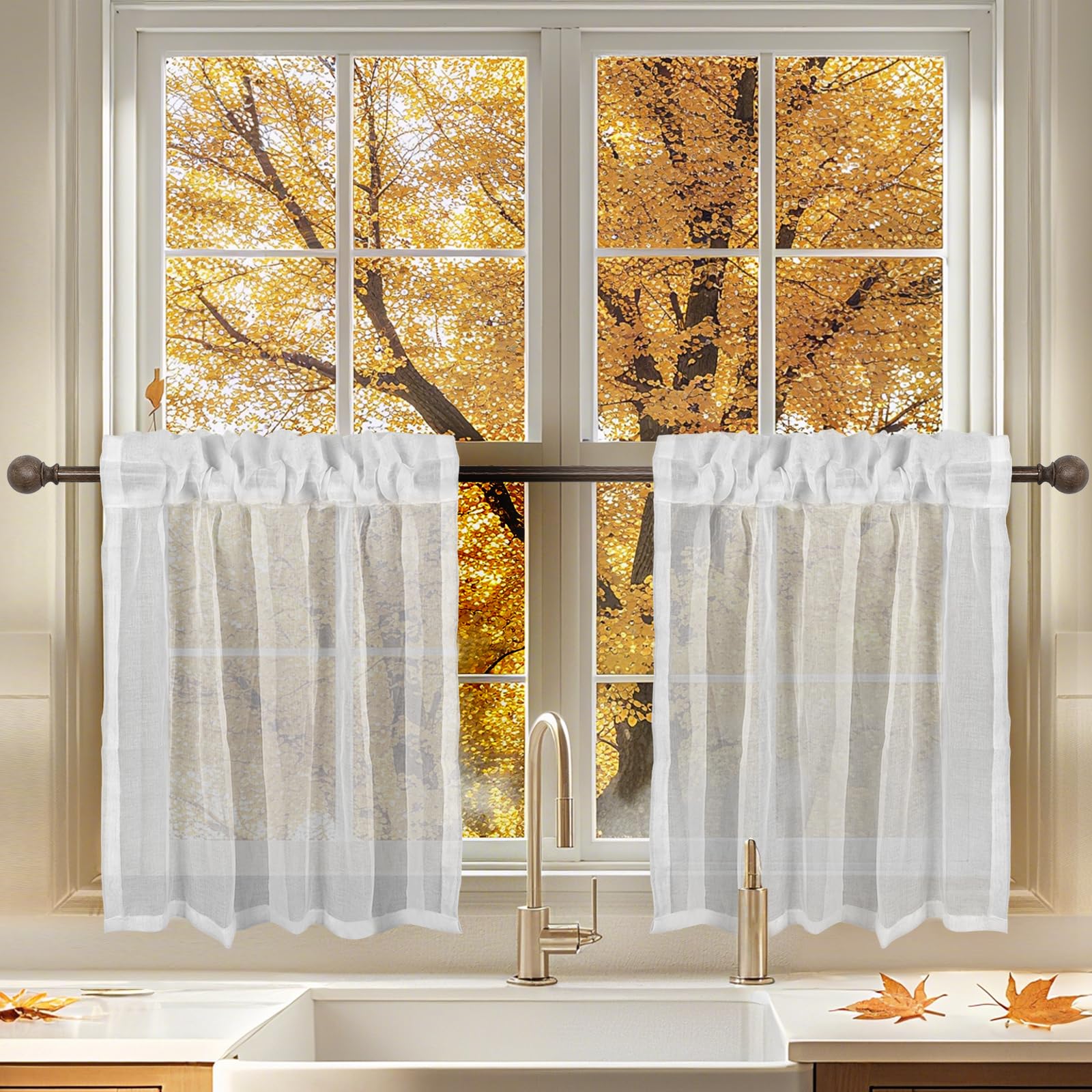 OUGPIU White Net Curtains,2 Panels 66x60cm Voile Curtains,Light Filtering Short Curtain for Cafe Living Room Bedroom Nursery Window Treatment