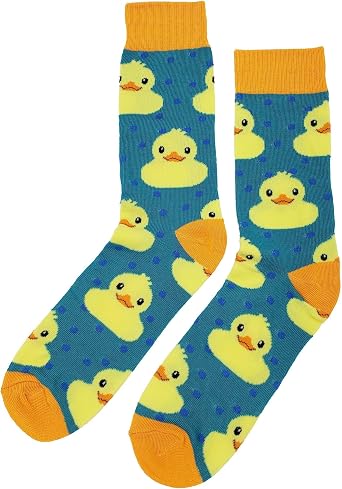 Huge Rubber Duck Dress Socks Funny Novelty Crazy Fun Design Men Size 8-12 Cotton Casual Crew Colorful Funky Fancy Socks Gift for Men