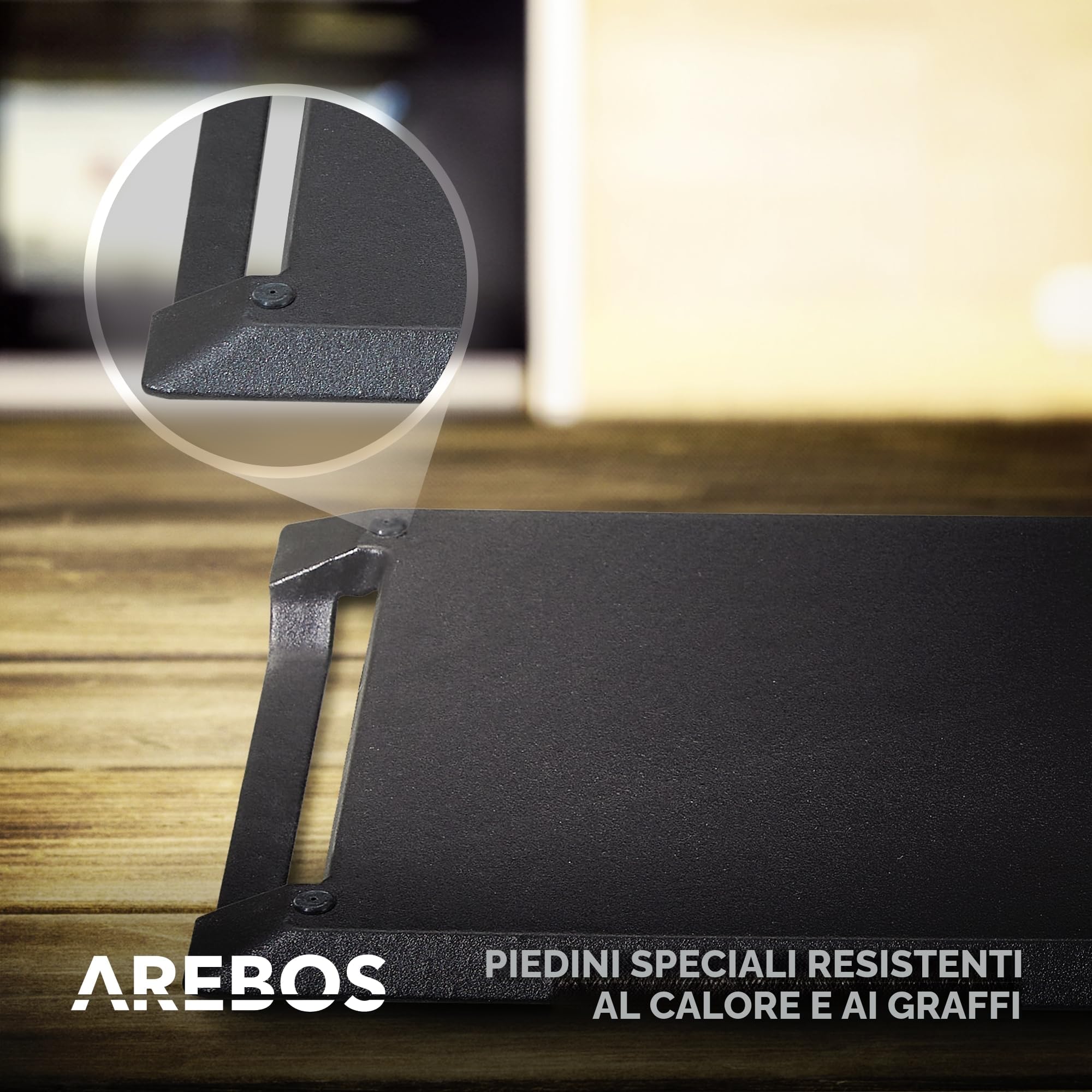 Arebos Piastra per cottura a induzione, 43,6 x 22,9 cm, in ghisa appositamente progettata per piani cottura a induzione, con base antiaderente, antigraffio, semi-rigata e semi-liscia