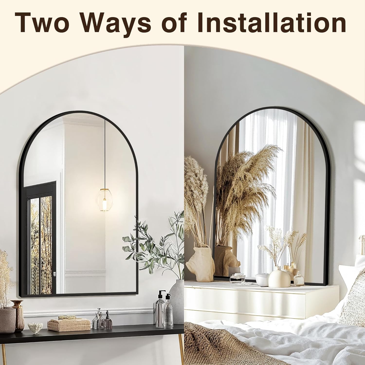 FICTOR Bathroom Mirror for Wall,2 Pack 24”x36” Arched Vanity Bathroom Mirror for Over Sink, Metal Framed with HD Shatter-Proof Glass for Entryway, Living Room,Bedroom(Black)