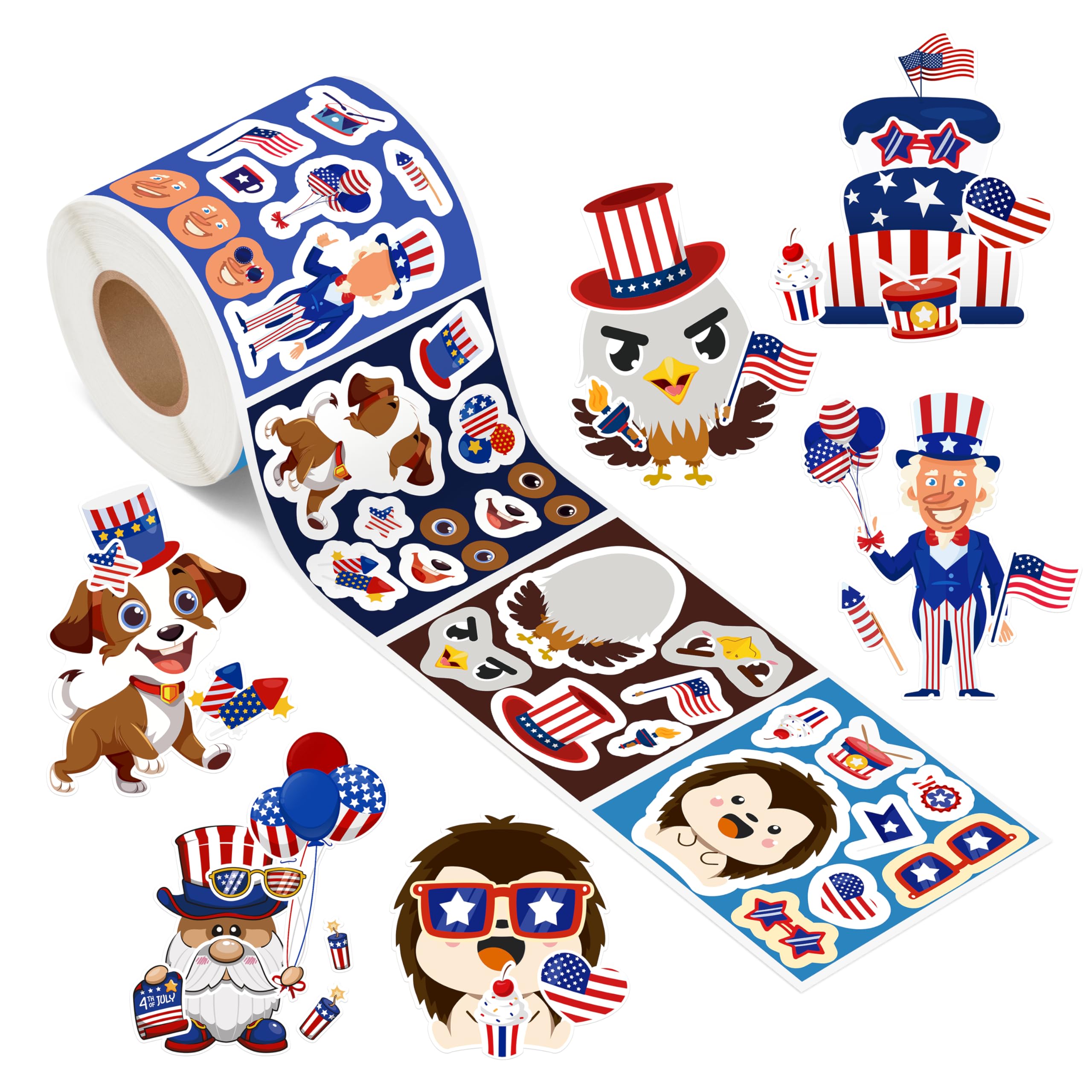 300Pcs Patriotic Make a Face Stickers Roll Independence Day Make Your Own Stickers Classroom Activity Game DIY Craft Party Favors Gift for USA 4th of