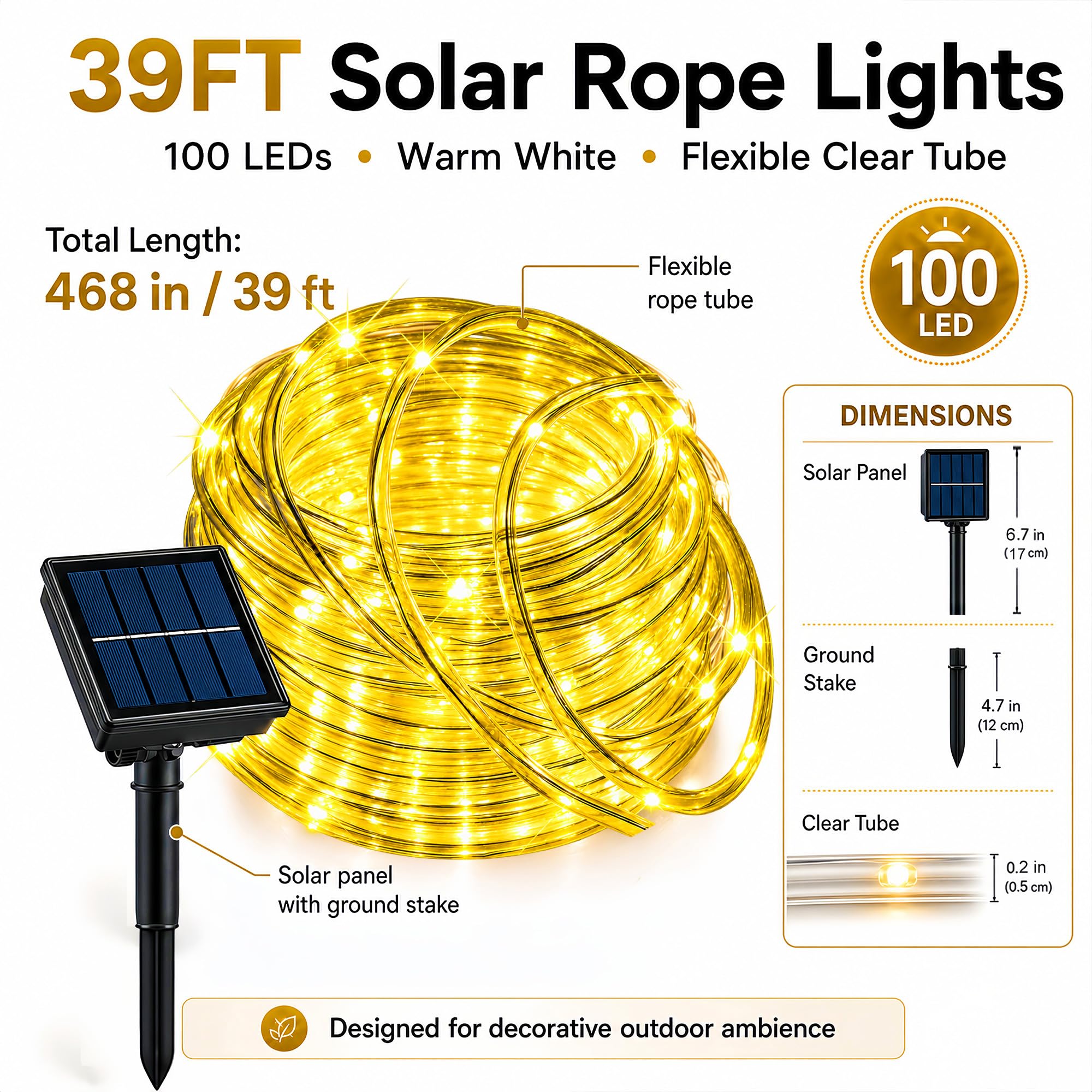 Luce a corda solare 39FT 100LED IP65 impermeabile all'aperto LED di rame fata stringa tubo luci per feste giardino cortile casa matrimonio natale Halloween festa albero decorazione illuminazione