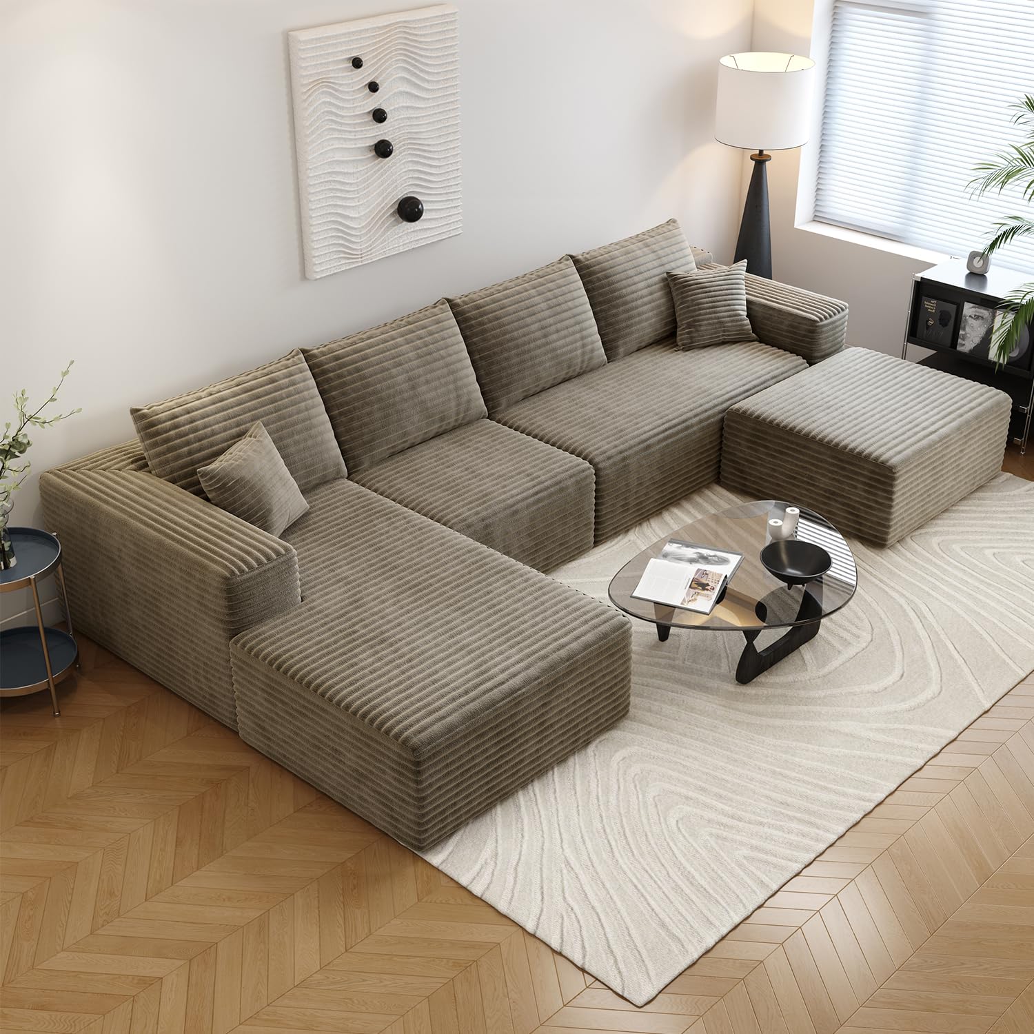 135.4" Cloud Sectional Couch with 1 Ottoman,Modern Modular Sofa with Deep Seat, Comfort U Shaped Sofa Couches for Living Room Bedroom Apartments,No