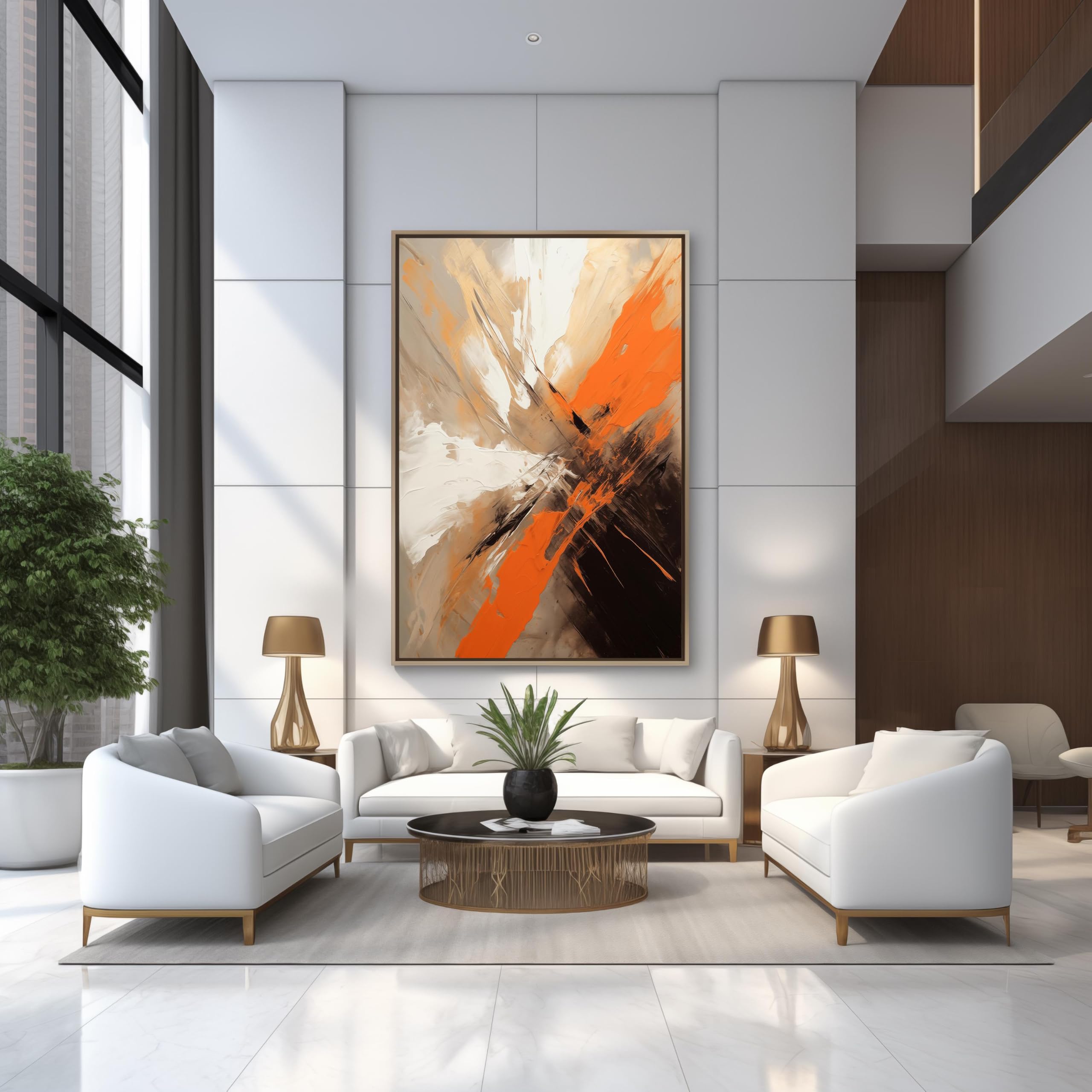 UUDEZO Duży, oprawiony, teksturowany, nowoczesny abstrakcyjny obraz ścienny: brązowo-pomarańczowy obraz (80 x 100 cm)