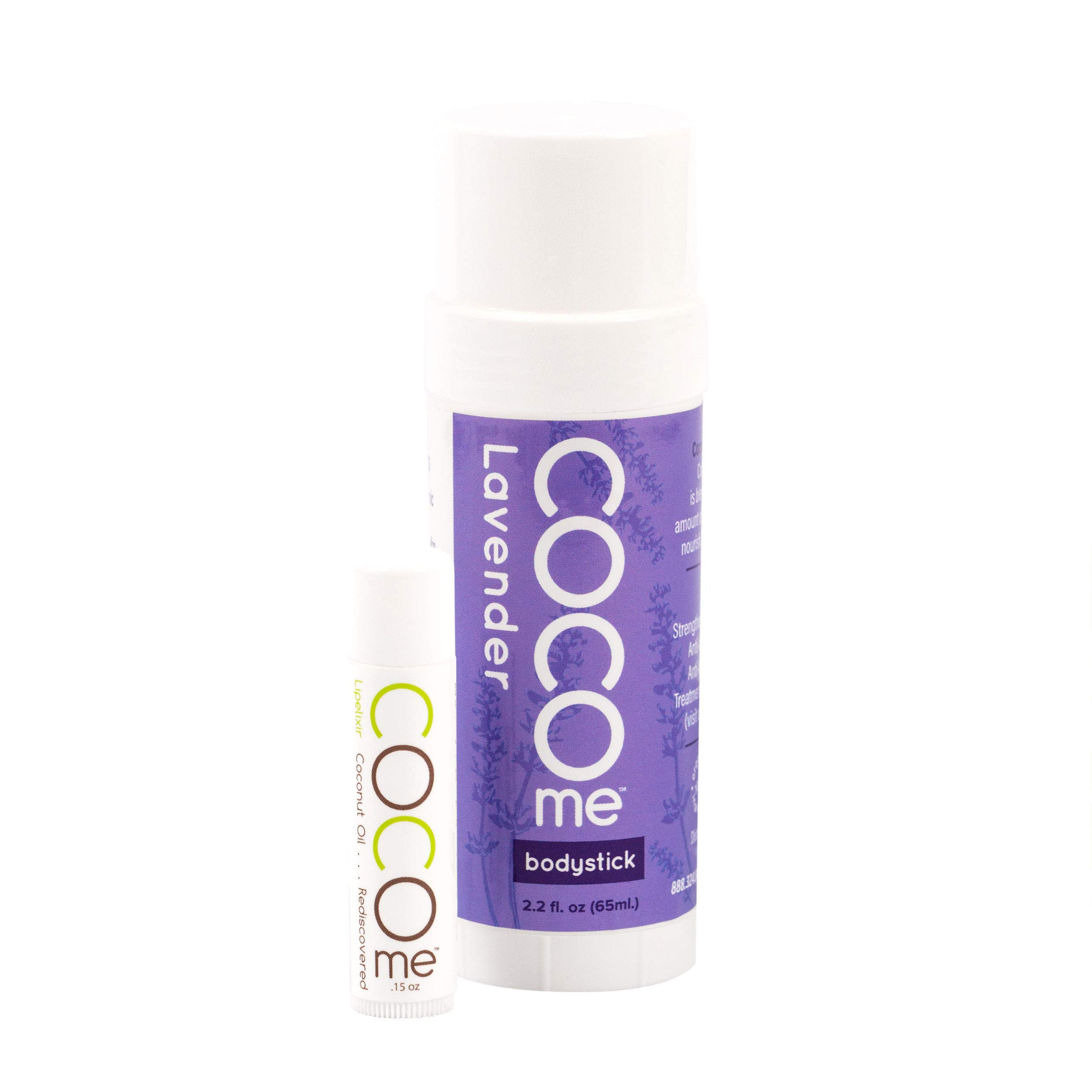 CocoMe - Organic Moisturizing Lavender Body Stick and Lip Balm Duo - Virgin Coconut Oil and Anti-Aging Beeswax for Skin Repair and Protection. Dermatologist Recommended.