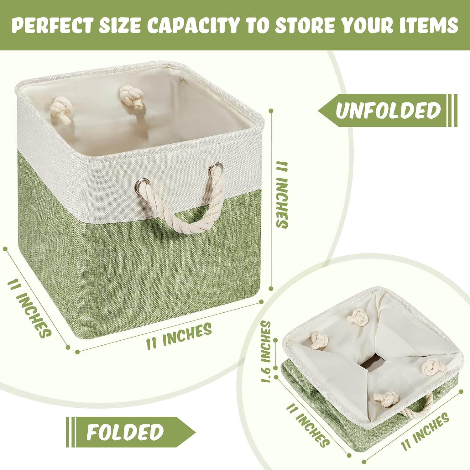 Geiserailie 6 Pcs 11 x 11 Inch Cube Storage Bins Fabric Storage Organizer Bins Foldable Cube Baskets with Sturdy Carry Handles Wicker Baskets for Home (White,Light Brown)