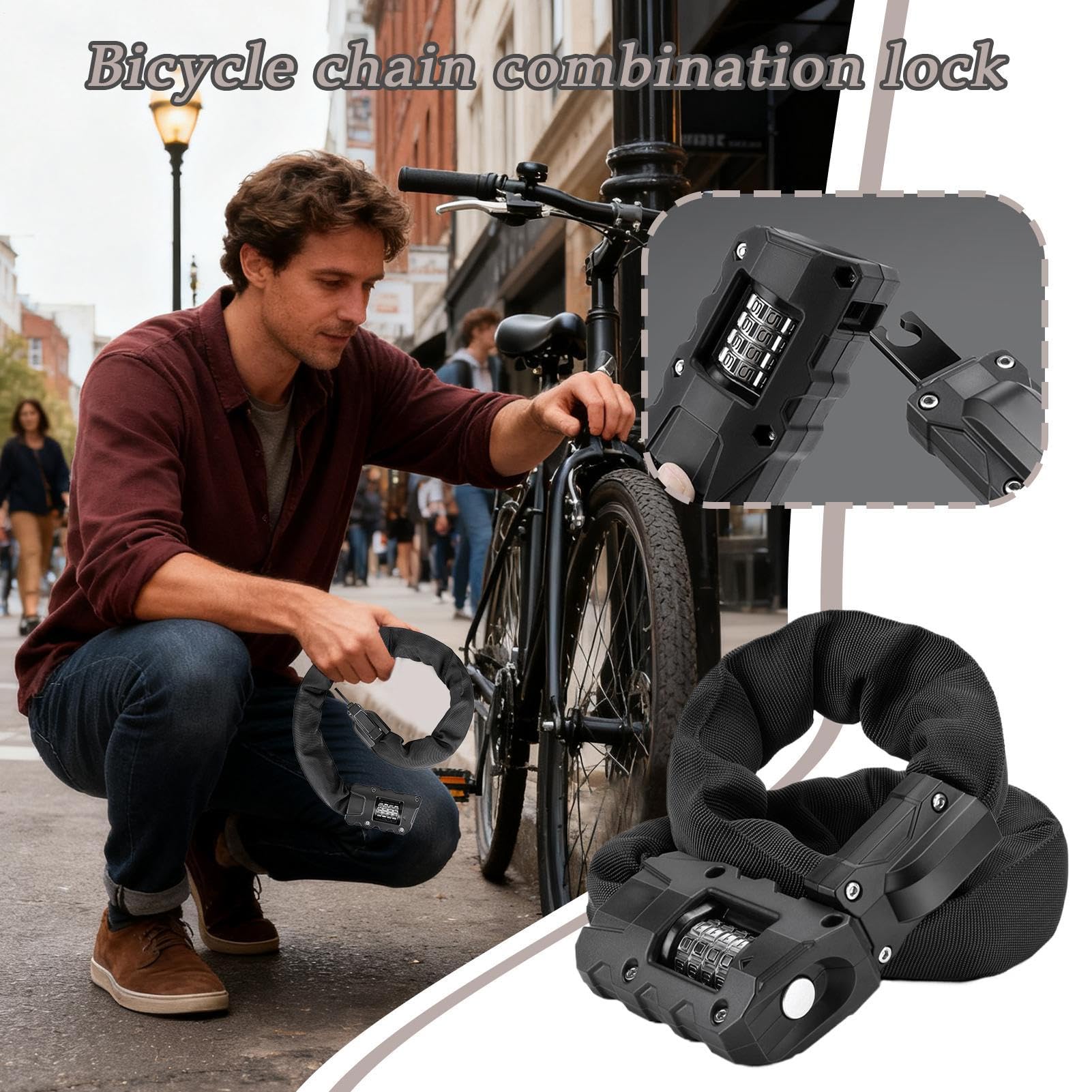 Lucchetto per Motocicletta 90 Cm Ad Alta Resistenza Antifurto Attrezzatura | Blocco Bici Antifurto Per Città Montagna Strada Viaggio Outdoor Scuola Manubrio Cancello Portabici Sicurez