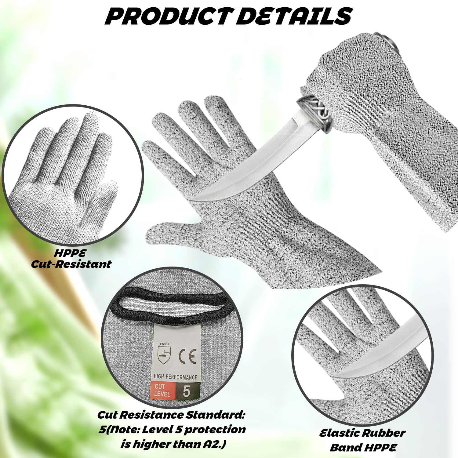 VLYX Guard Gloves, Long Gardening Gloves, Thornproof, Level 5 Cut Resistant with Long Arm Sleeves, for Gardening Kitchen Work - Image 3
