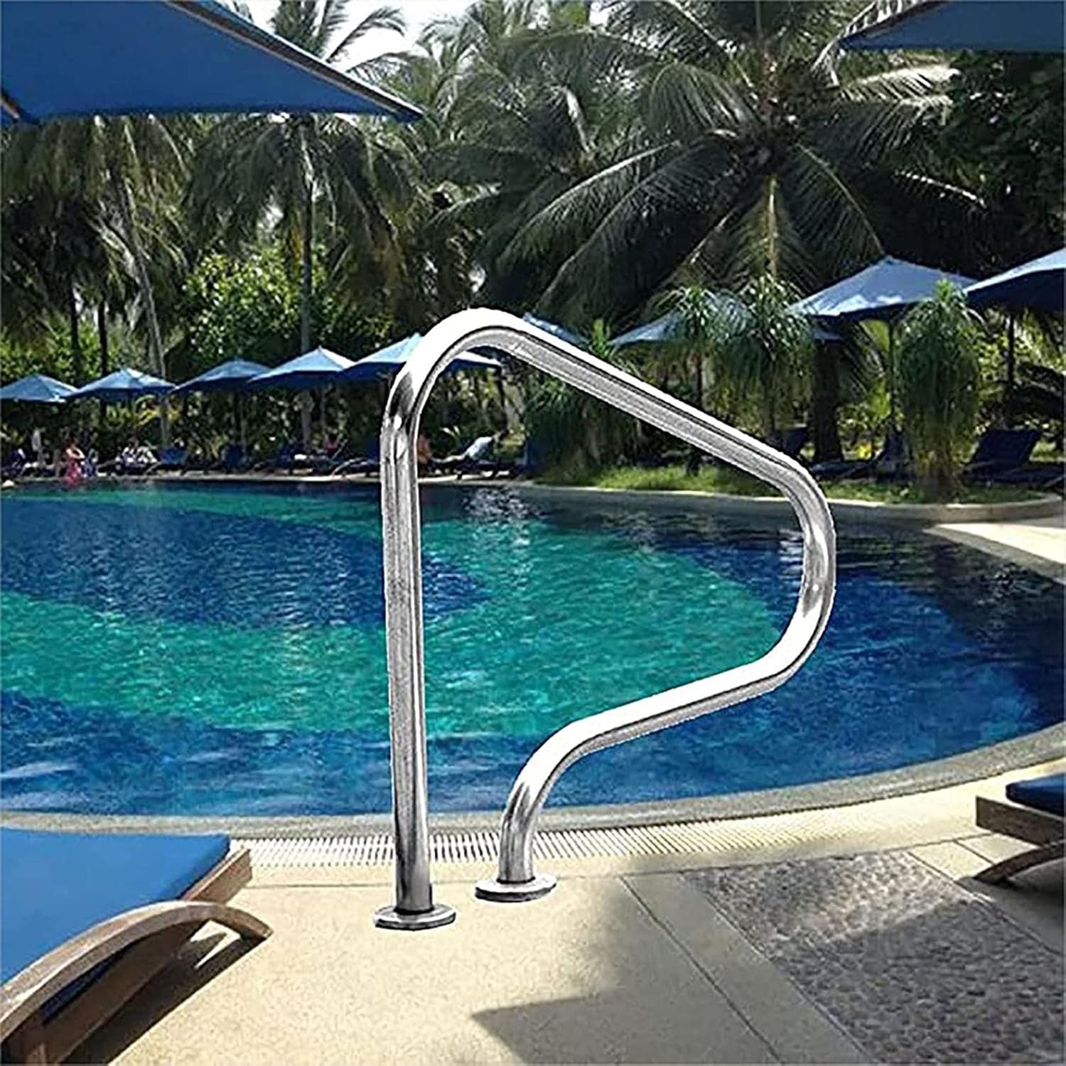 Swimming Pool Safety Hand Rail Pool Hand Rail 3 Bend Braced Safety Handrails for Inground Pool Entry, Quick Mount Base and 304 Stainless Material