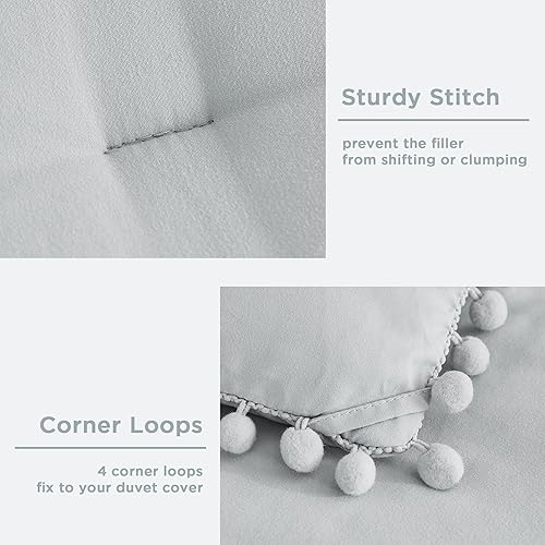 Miniatura 4 de annadaif Juego de edredón gris claro, tamaño Queen, edredón de 3 piezas con flecos de pompones, juego de ropa de cama de microfibra suave