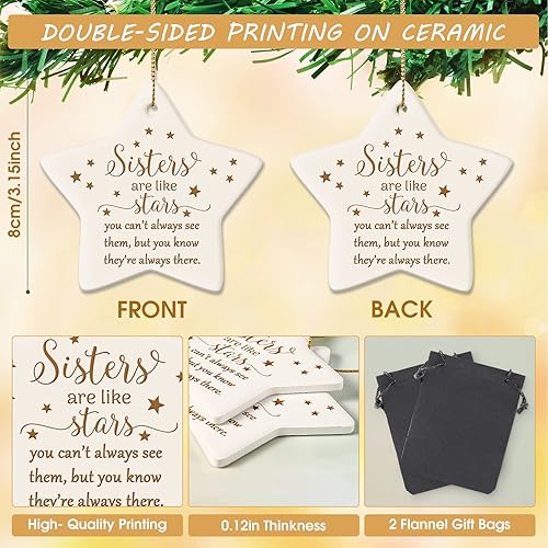 Miniatura 2 de Adorno colgante de cerámica con forma de estrella de Navidad, letrero colgante de hermanas son como estrellas, primos por sangre, árbol de Navidad