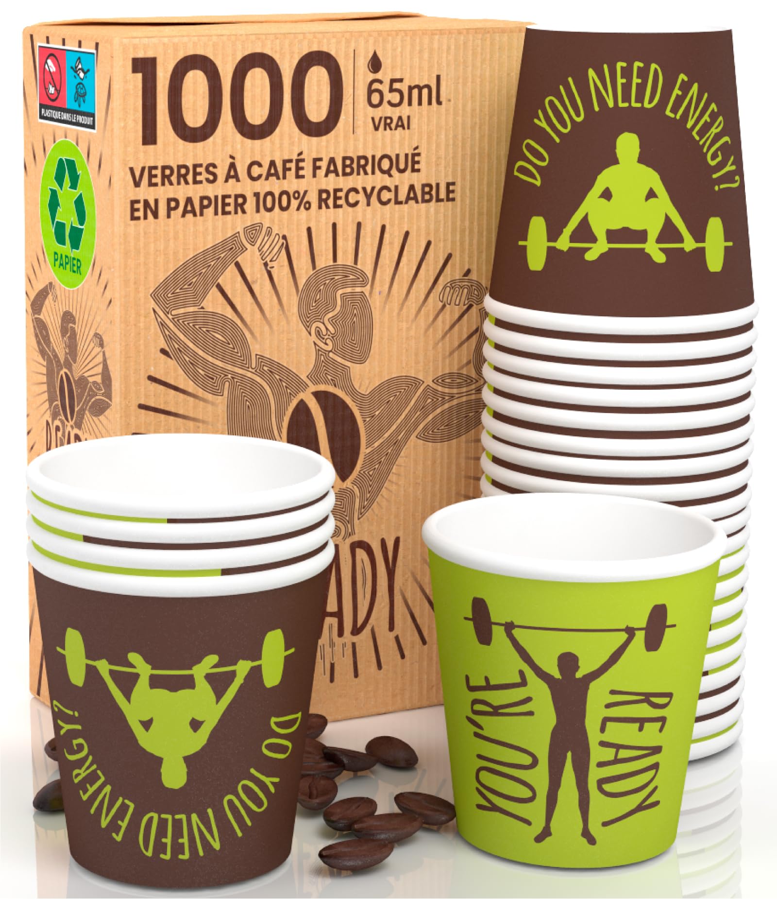 LoveGreenCUP Lot De 1000 Verres En Papier à Café 65 Ml Verres