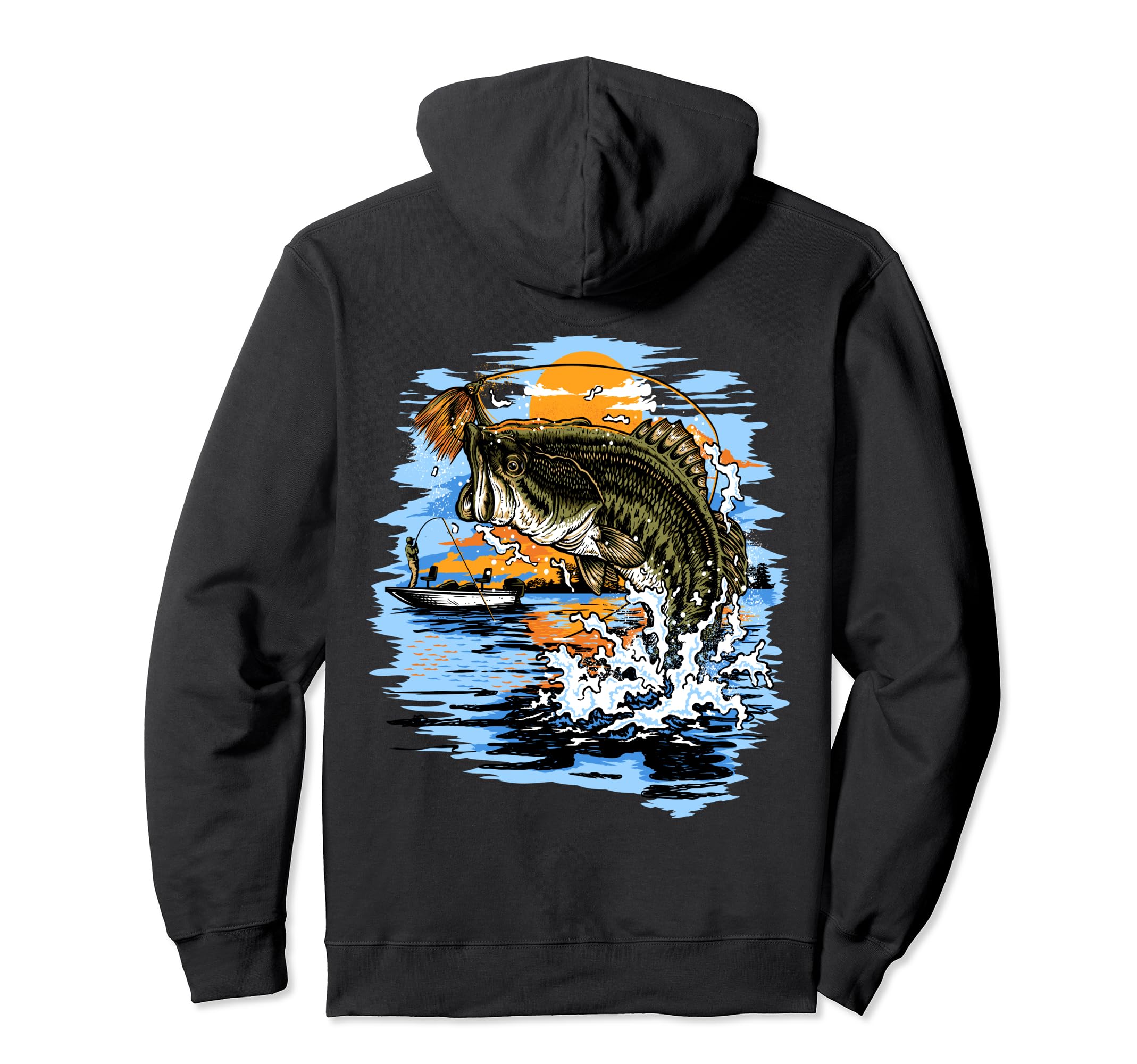 Large Mouth Bass Fishing Pullover Hoodie, Black - Image 2