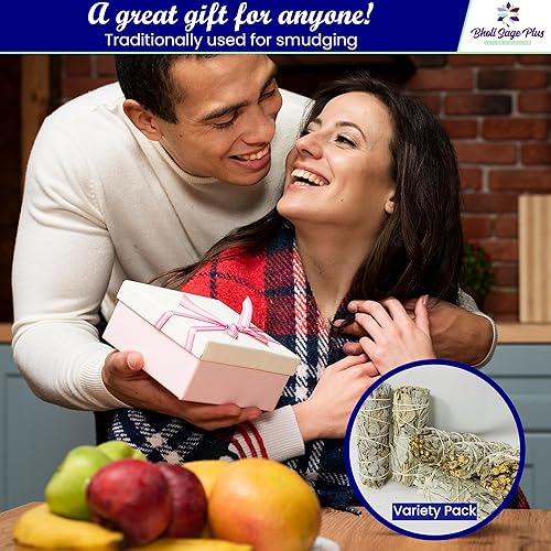 Miniatura 6 de Bholi Sage Plus Paquete de 6 palitos de salvia blanca, kit de manchas de salvia seca de 4 pulgadas de largo para meditación, manchas y limpieza,