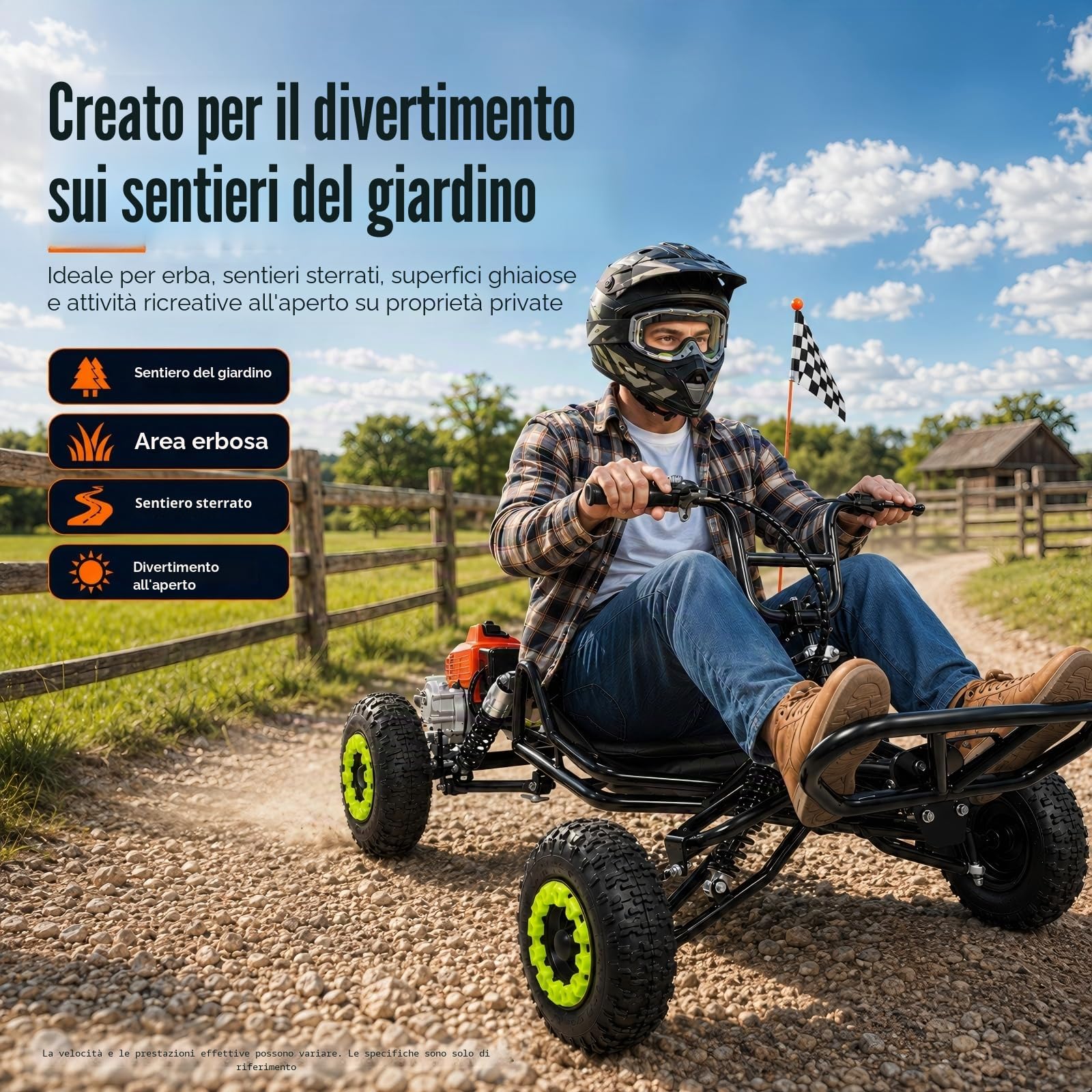 Zyliathor Gas Offroad Go Kart, pneumatici da 6 pollici, freno a disco idraulico, capacità massima 180 kg, fuoristrada/terreno privato, rosso