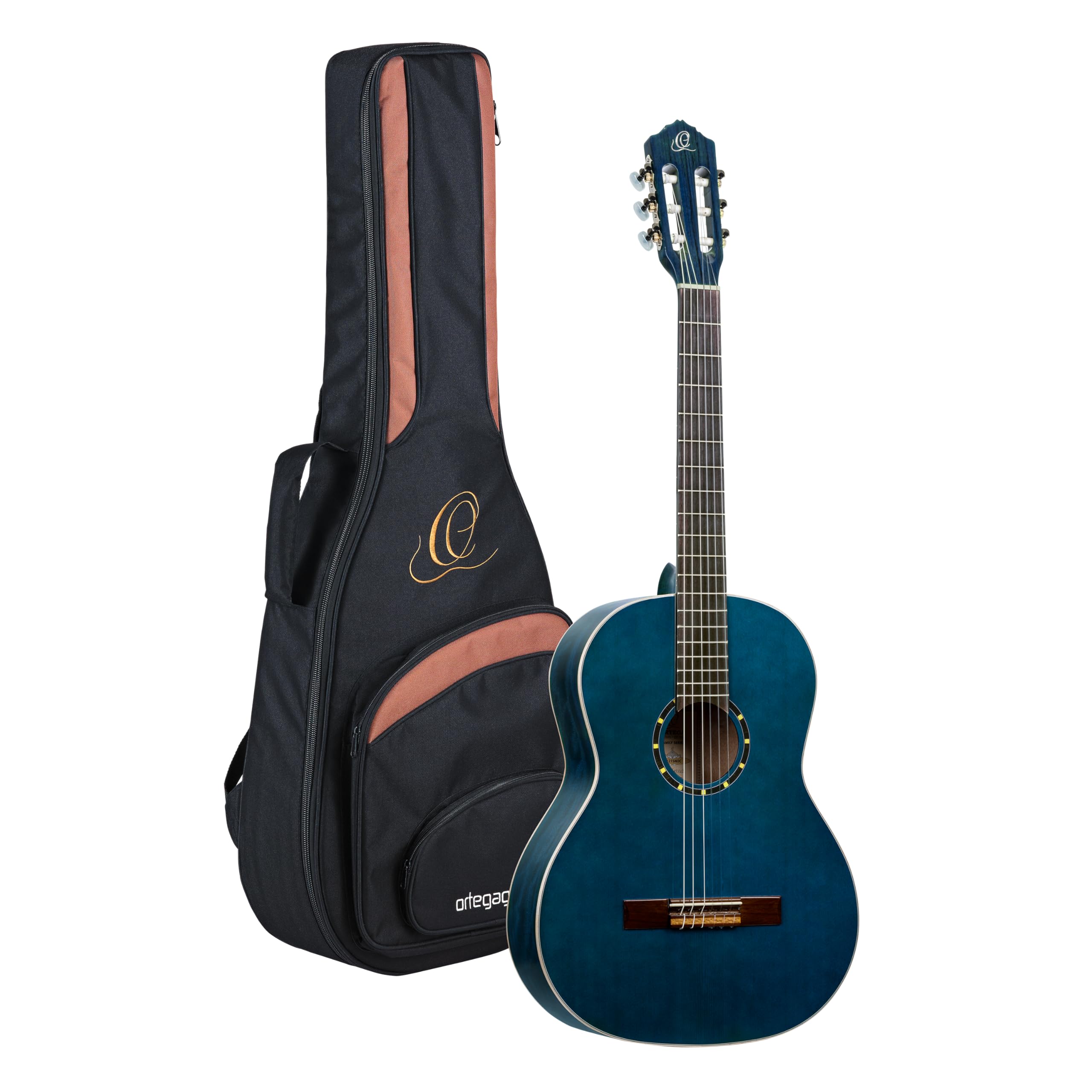 Ortega Guitars Gitara Klasyczna 4/4 – Gryf Slim – Seria Family – W Zestawie Z Pokrowcem – Świerk, Mahoń, Kolor Niebieski (R121SNOC)