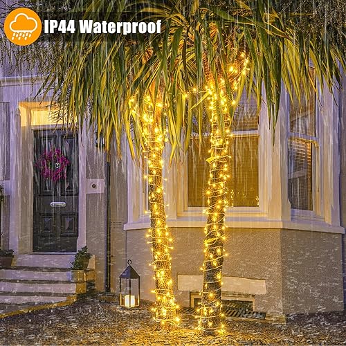 Miniatura 7 de Guirnalda de 300 luces LED para interiores y exteriores, luces de Navidad extra largas de 99 pies, cable transparente impermeable, 8 modos de