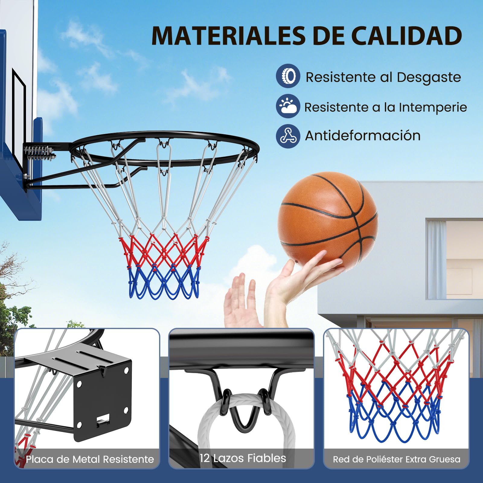 COSTWAY Aro de Baloncesto de 45 CM, en Pared con Doble Resorte, 12 Lazos, Reemplazo de Aro de Baloncesto para Interior y Exterior para Niños y Adultos
