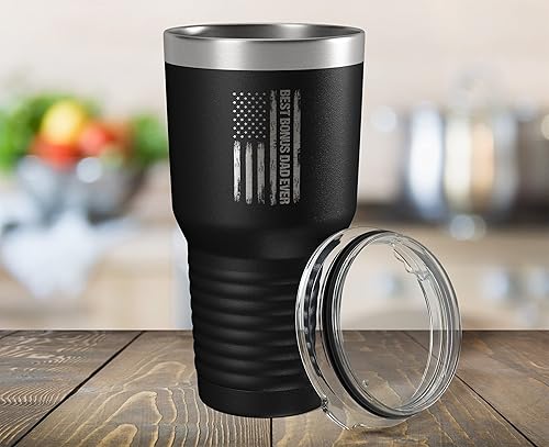 Miniatura 8 de Best Bonus Dad Ever - Vaso térmico de acero inoxidable con bandera estadounidense, vaso con aislamiento de hijastra y padrastro, 20 onzas, color