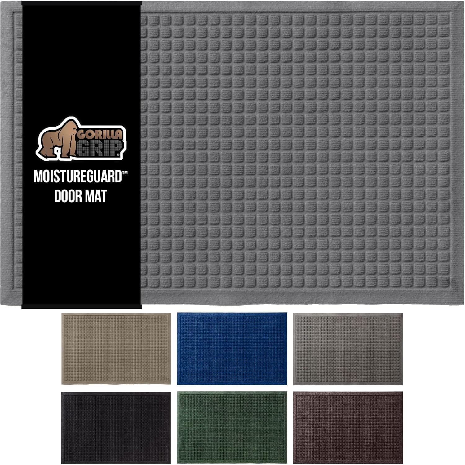 GORILLA GRIP Front Door Mat, 47x35, Indoor Outdoor Ultra Absorbent Moisture Guard Doormat, Absorbs Up to 6 Cups of Water, Stain and Fade Resistant, Rubber Backing Doormats, Captures Dirt, Gray