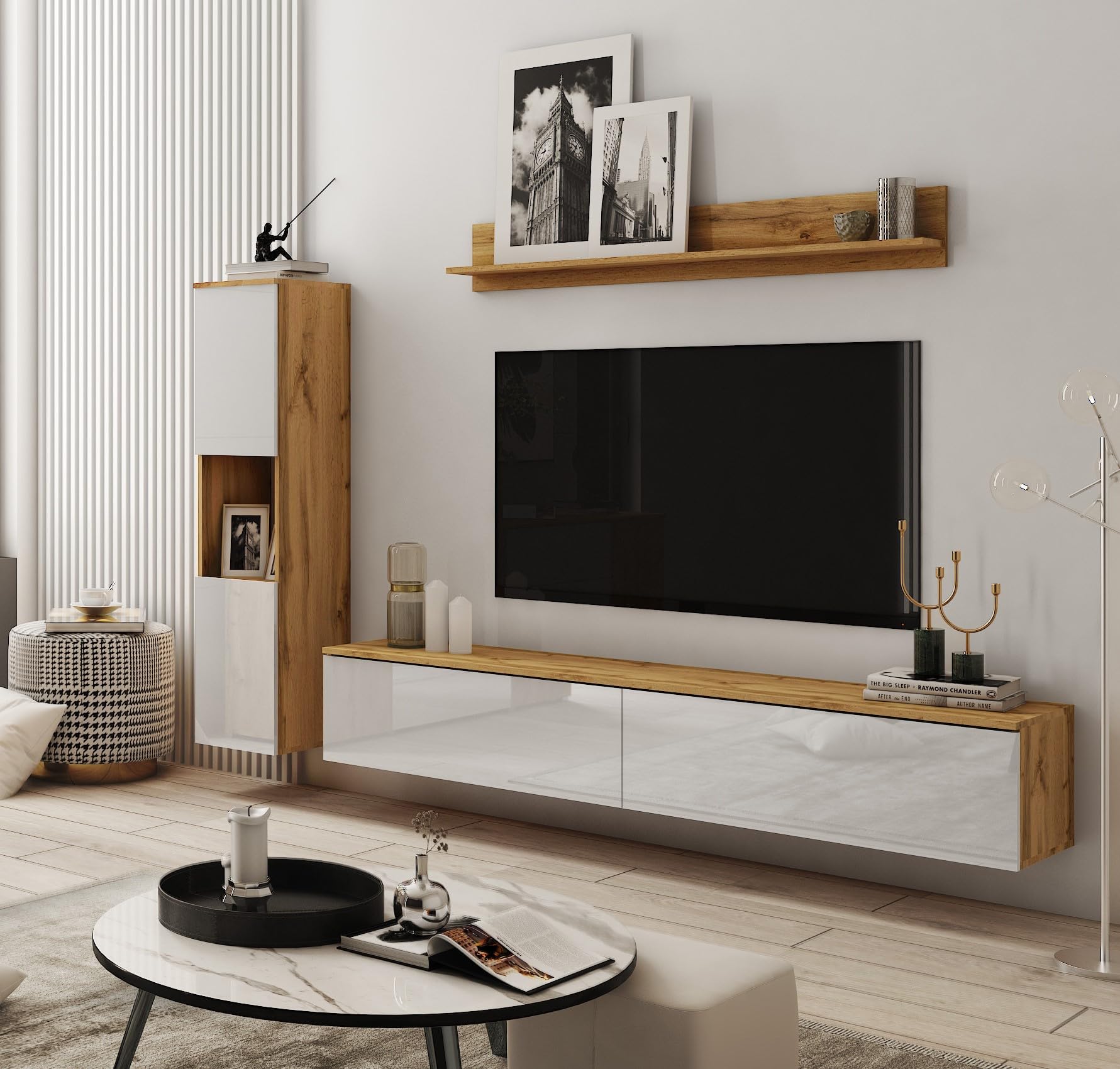 Credenza Alta Da Cucina HOMCOM - Madia Bianca Con 2 Ante, Cassetto E Mensola, 60x40x160 Cm, In Stile Classico