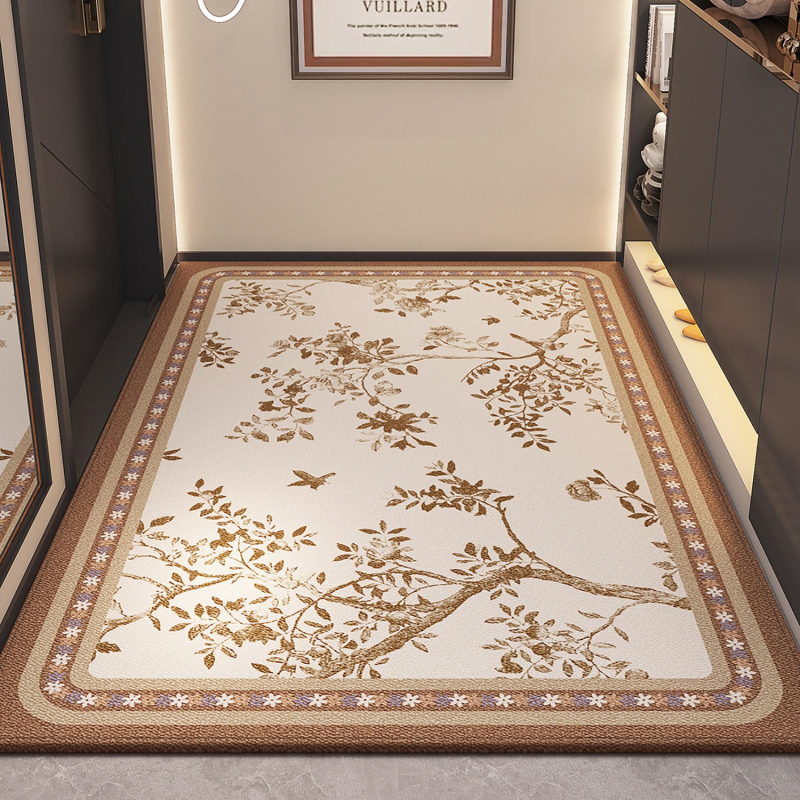 Felpudo Entrada Casa 90x150 Patrón De Planta Marrón Felpudo Exterior Antideslizante Lavable Felpudos para Pasillo Cocina Puerta Jardín Decoración Alfombrilla para Entrada