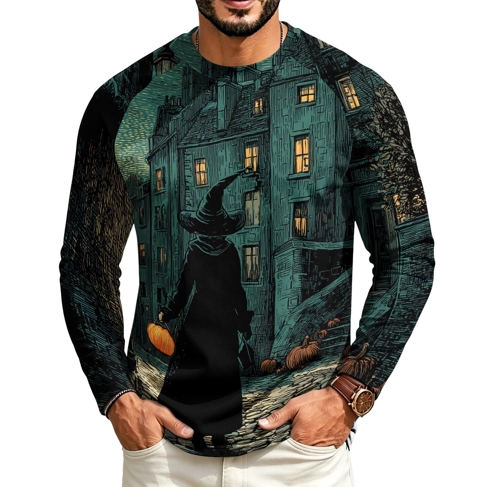 Halloween Crew Neck Shirts Costumes for Men Long Sleeve,02-Dark Gray 3XL — image 1