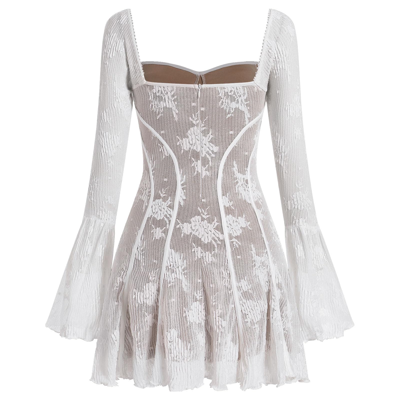 Odizli - Mini abito da donna elegante, a maniche lunghe, stile Y2K, per l’autunno, in pizzo, con corsetto, motivo floreale, per feste