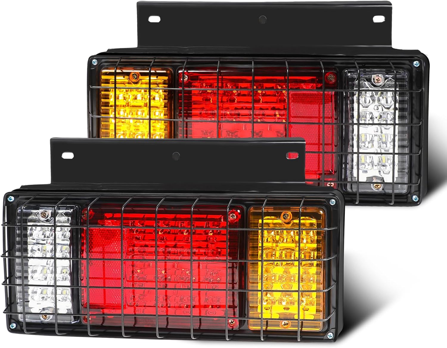 2PCS Trailer Tail Light Kit 40 LED Truck Running Brake Turn Signals Reverse Lights with Iron Net Protection for 10-30 Volt Truck Boat Snowmobile Trailer Pickup RV Camper UTV UTE Vans