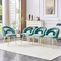 HUMEHA Puffy Bubble Ball Chain Dining Chairs Set of 4, Teal Velvet with Gold Legs, Modern Luxury Kitchen Chairs, Ergonomic Lumbar Support