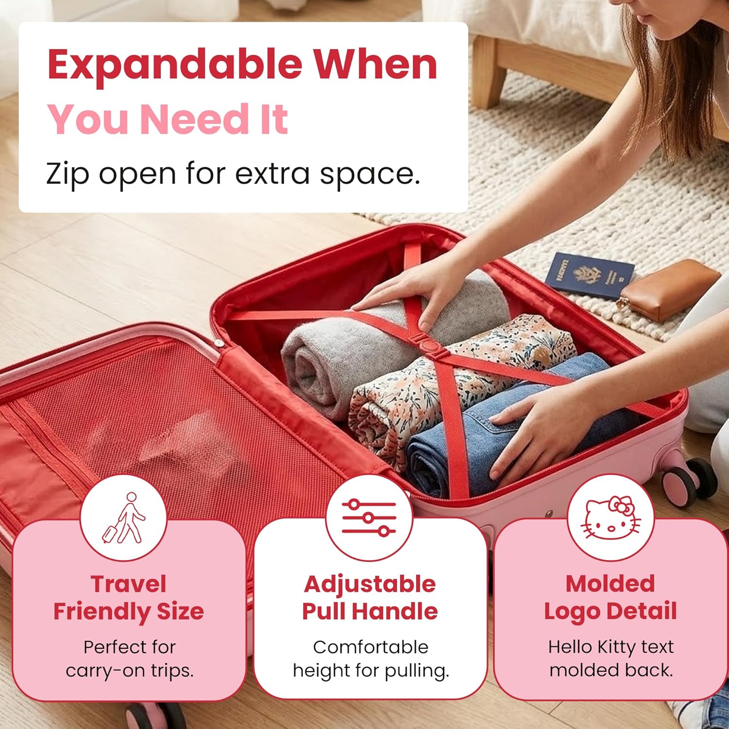 Bioworld Hello Kitty Favorite Character 22" Hardside Molded Luggage