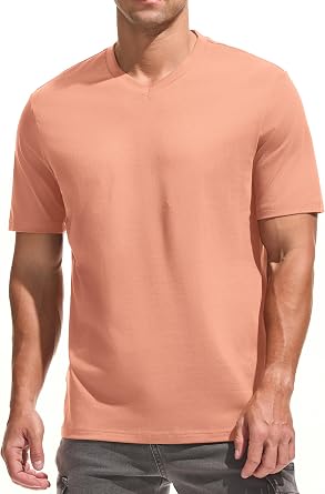 Mens V-Neck T-Shirt - Premium 95% Cotton 5% Spandex Soft Slim Fit Tee, Breathable Moisture Wicking for Casual Workout