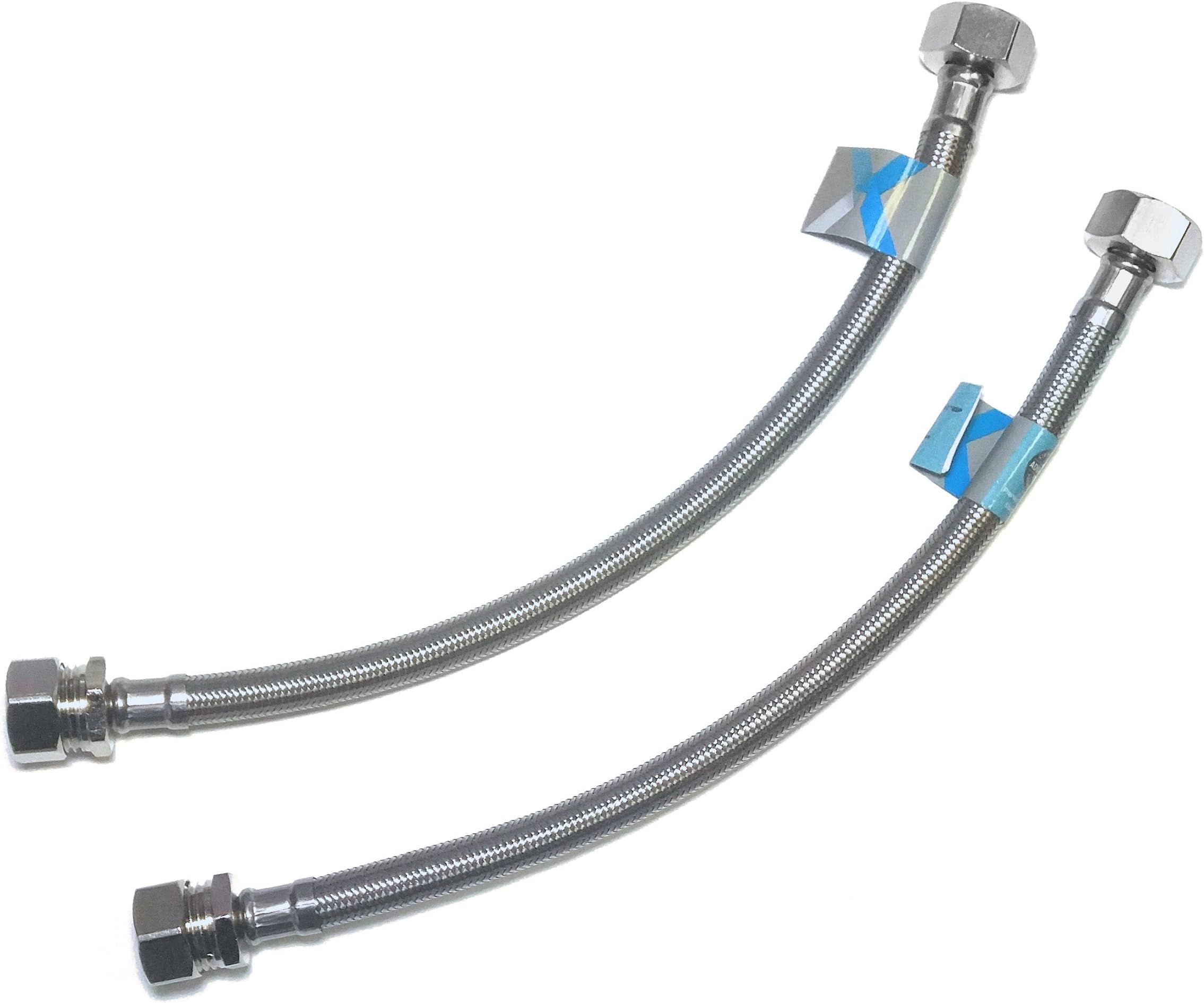 Xcel Home2 x 300mm 1/2 BSP x 15mm | Compression Flexible Connectors | Stainless Steel Pipes | DIY Replacement | Boiler Kitchen Bathroom Flexi Pipes | Durable Brass Plumbing Fittings | Corrosion Free