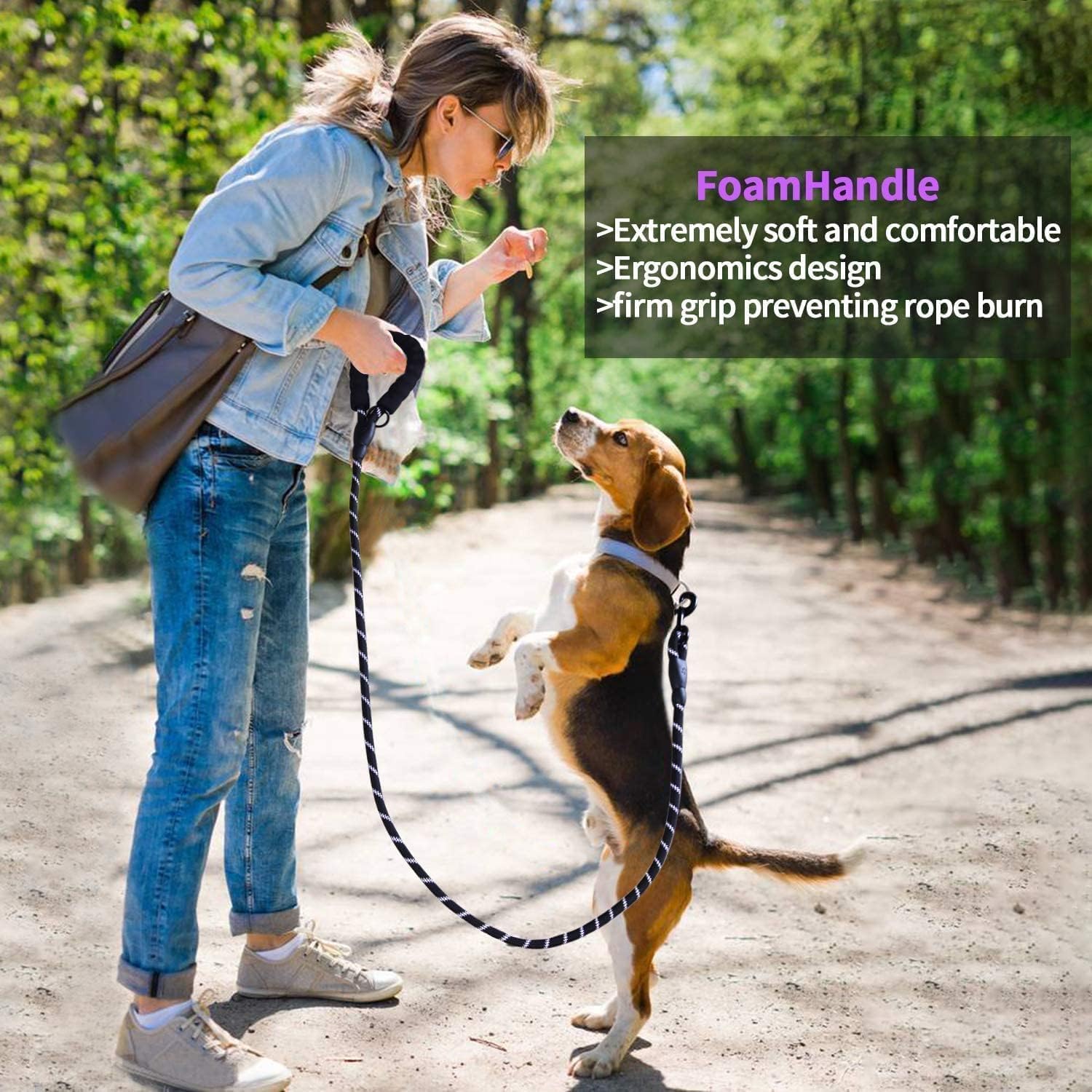 Feinerman Heavy Duty 4FT Dog Leash with Reflective Nylon Rope, Soft Padded Handle, Strong Hook for Secure Walking, Training & Running, Durable Pet Leash for Small & Medium Dogs, Cats 3
