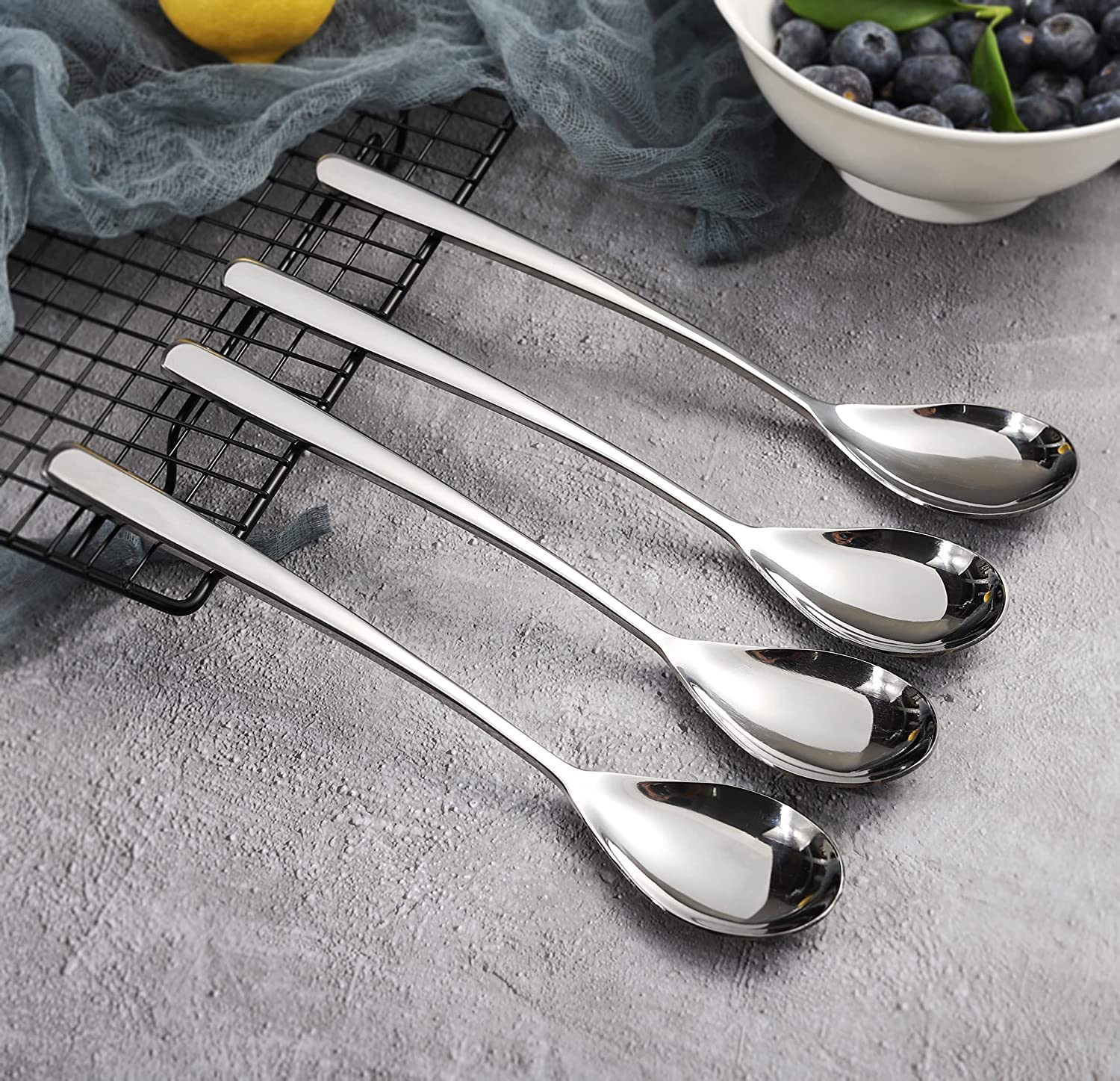 Lot De 6 Cuillères à Soupe Rondes Acier Inoxydable Manche Coloré - Élégantes