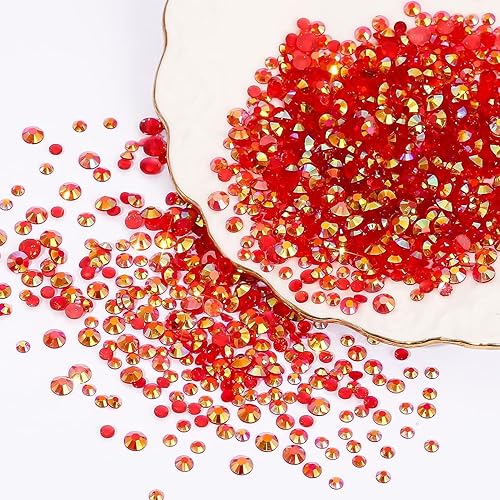 Miniatura 8 de 25000 diamantes de imitación rojos de resina AB con parte trasera plana, diamantes de imitación de resina de gelatina de 0.118 in, 0.157 in y 0.197