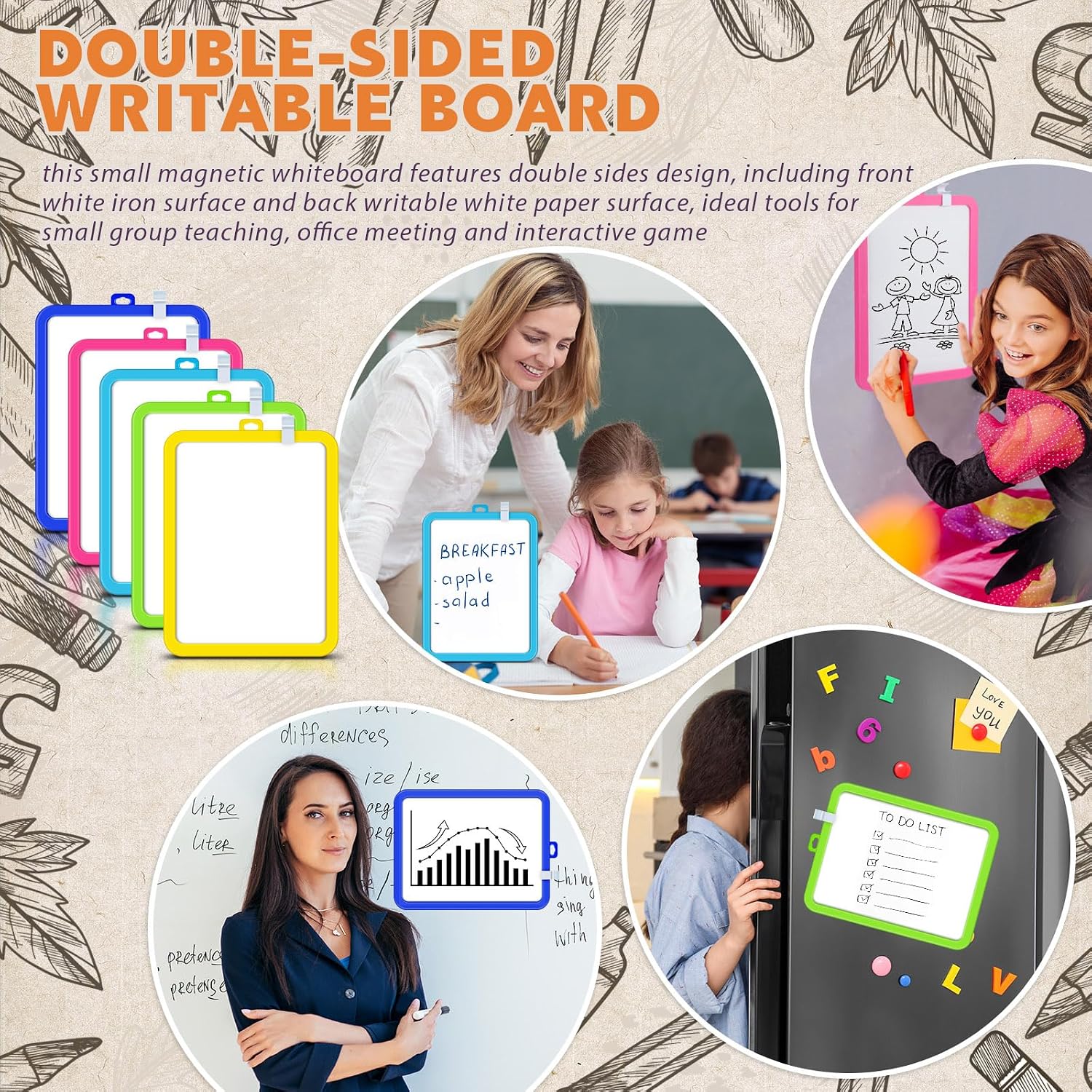 Outus 24 Pcs Dry Erase Mini White Boards Bulk 8.5 x 11'' Small Magnetic Whiteboard Double Sided Colored Writing Boards for Kids Students Locker Fridge (Colorful)