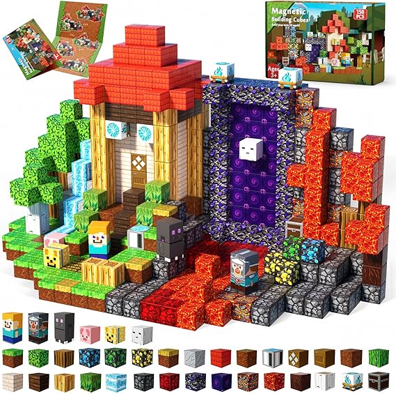 150-Piece Magnetic Building Blocks STEM Toys For Kids - Strong Magnets, Storage Bag, Compatible With Major Brands, Ages 3-8+