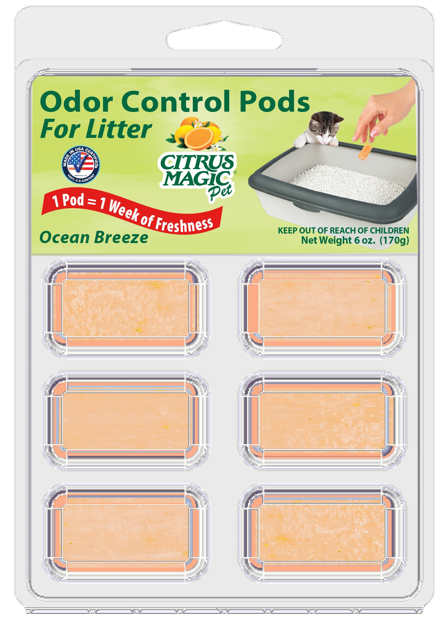 Citrus MagicPet Odor Control Pods for Litter Ocean Breeze, Pack of 6, 6-Count Each