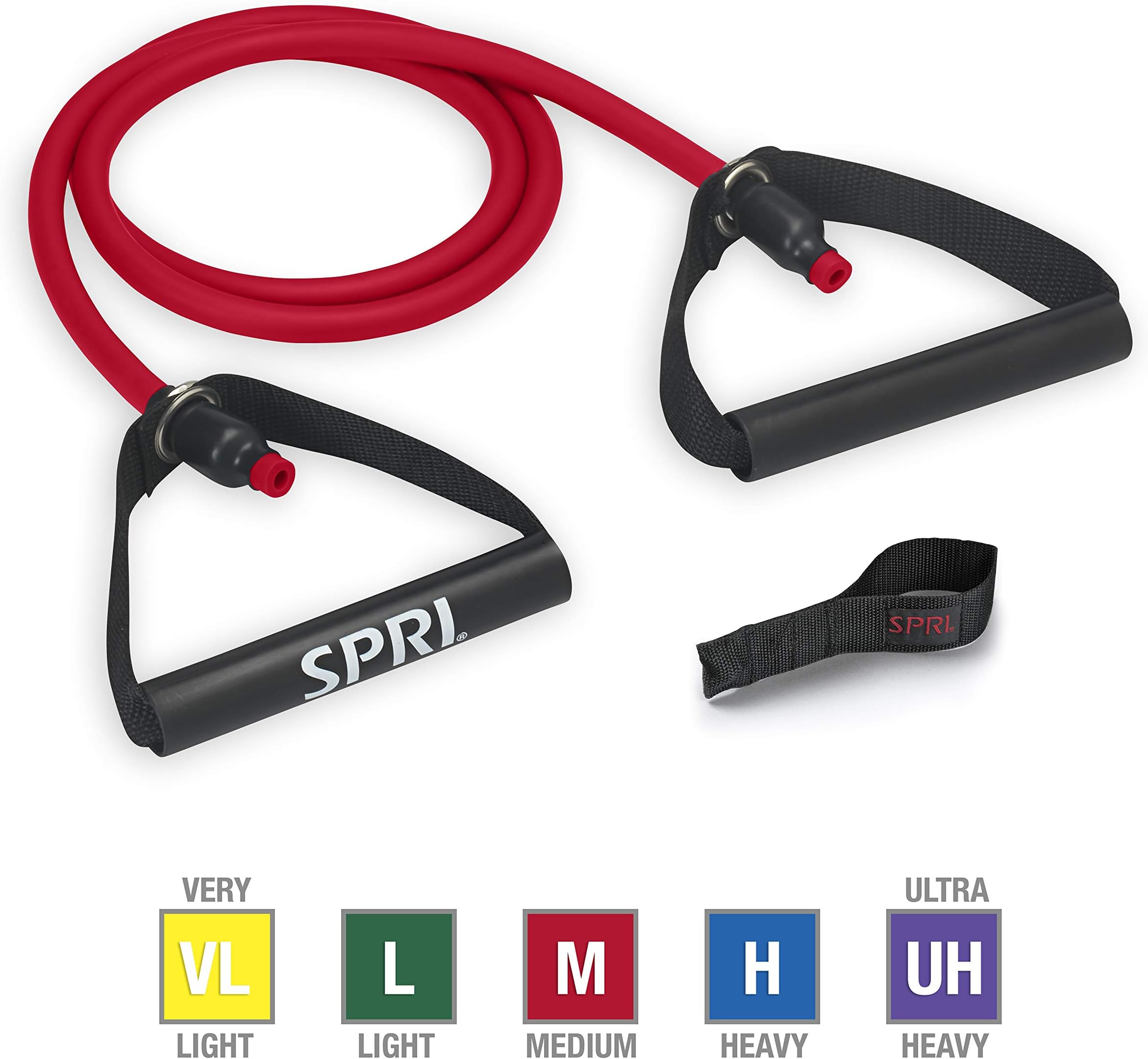 SPRI Xertube Resistance Bands Exercise Cords with Handles Attached (All Exercise Bands Sold Separately) - Door Attachment Anchor Option Available