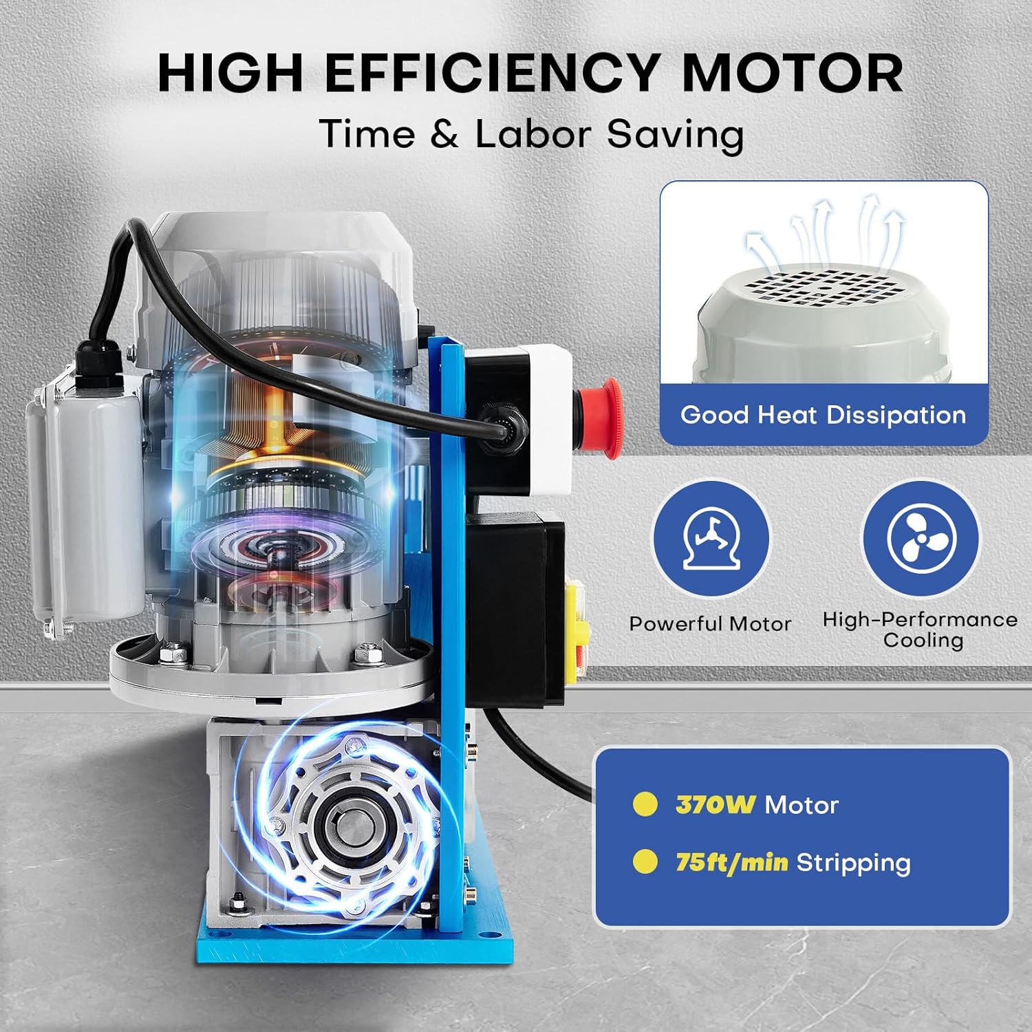 370W Electric Wire Stripping Machine 0.06" - 1.5"Copper Wires, Automatic Motorized Wire Stripper Tool 75 ft/Min Speed, Electrical Wire Recycling, Electrical Tool for DIY Cable Copper Wire Stripping
