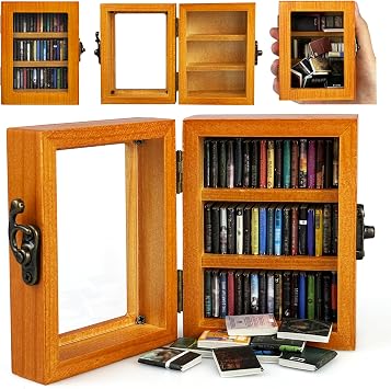 Anxiety Mini Bookshelf Ornament - Shake Away Your Anxiety Miniature Book Library With 60pcs Mini Books for Book Lovers Home Room Office Decor Brown