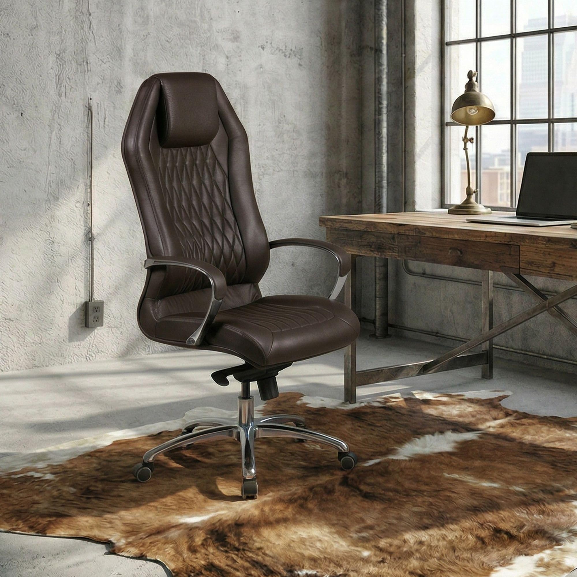 Amstyle Bürostuhl Monterey Echt-Leder Braun Sedia da Ufficio, Pelle, Marrone, 70 x 70 x 136 cm