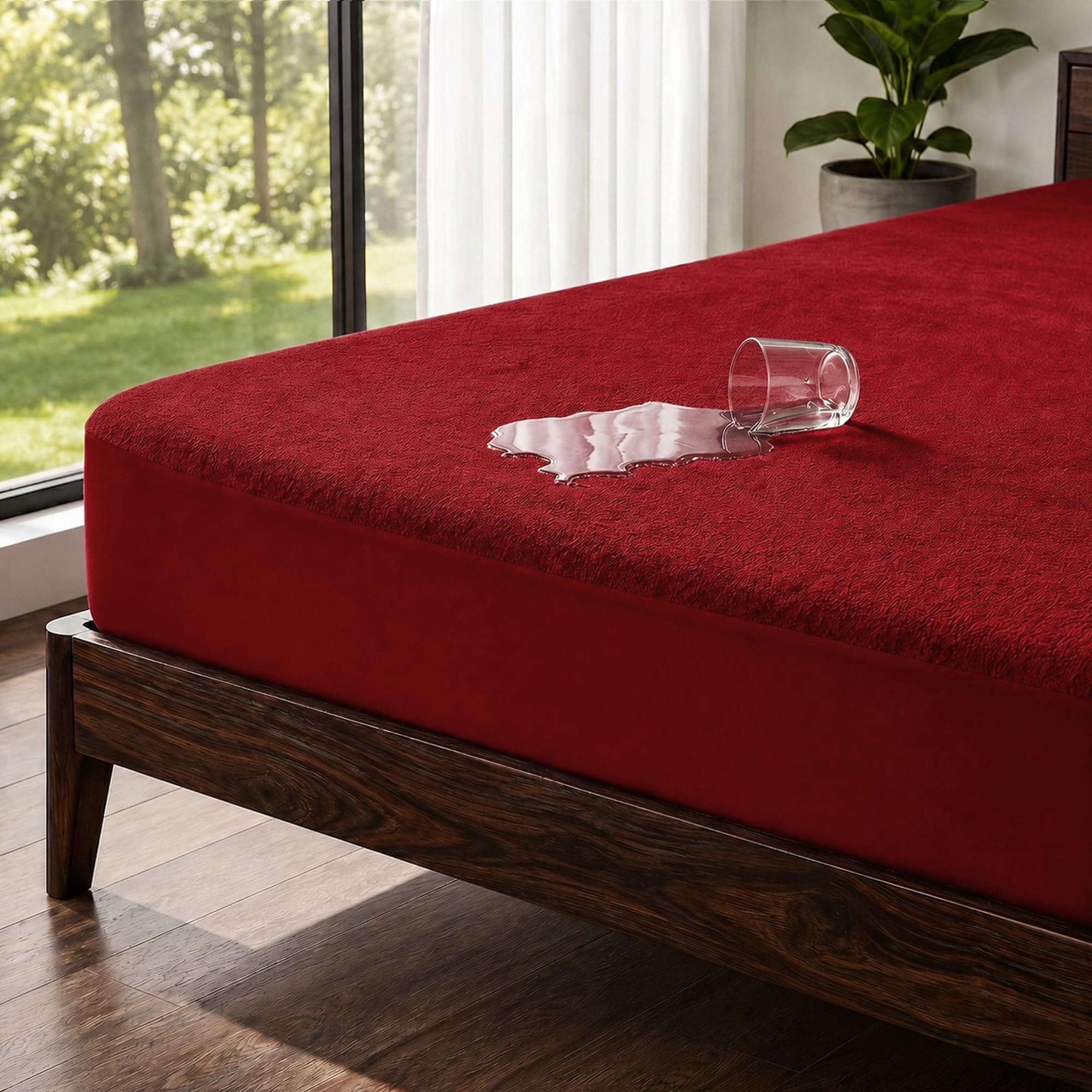 OYO BABY 100% Waterproof Premium Cotton Feel Mattress Protector King Size 78x 72 Inch|Ultra Soft Breathable & Hypoallergenic Fitted Bed Protector Terry Cover (6.5x6 feet, Fits Upto 10 Inches, Maroon)